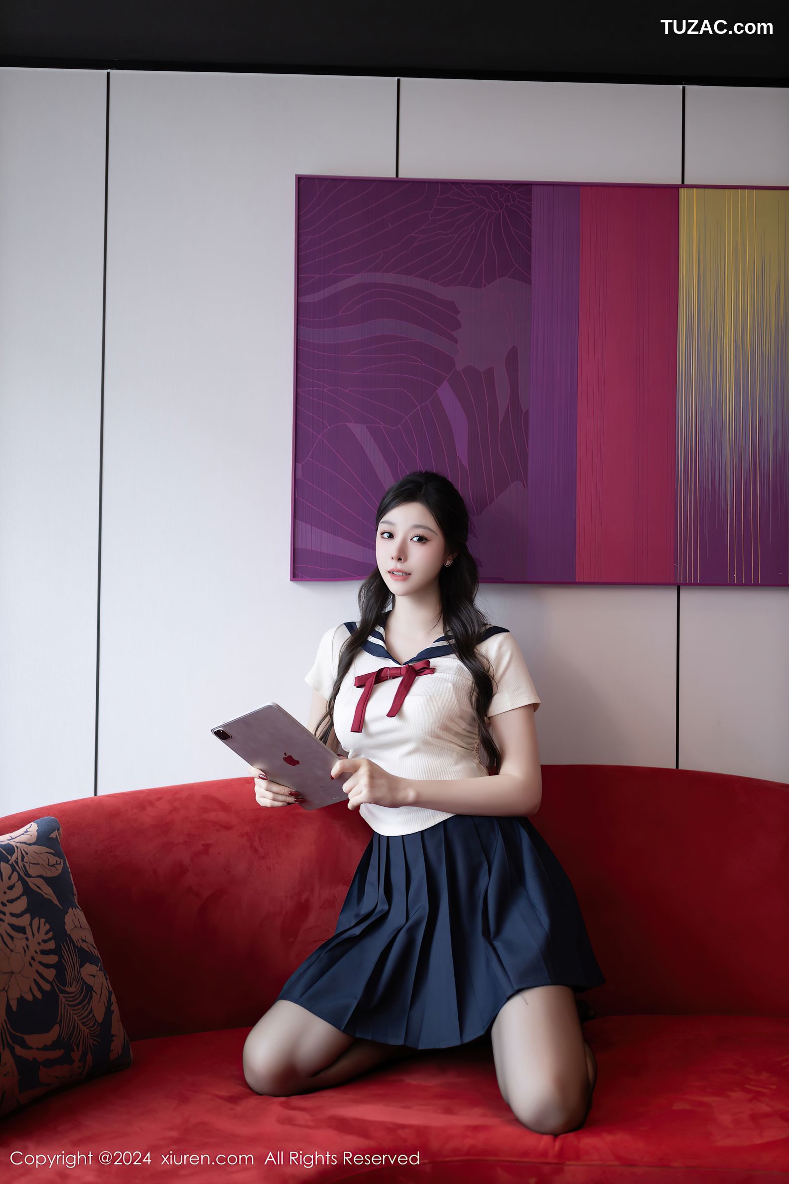 XiuRen秀人网-9530-小逗逗-水手T深蓝短裙学生服黑丝-2024.11.29