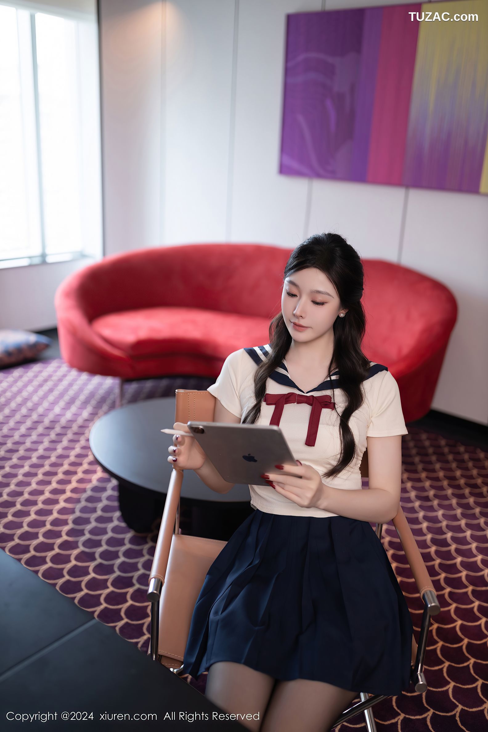 XiuRen秀人网-9530-小逗逗-水手T深蓝短裙学生服黑丝-2024.11.29