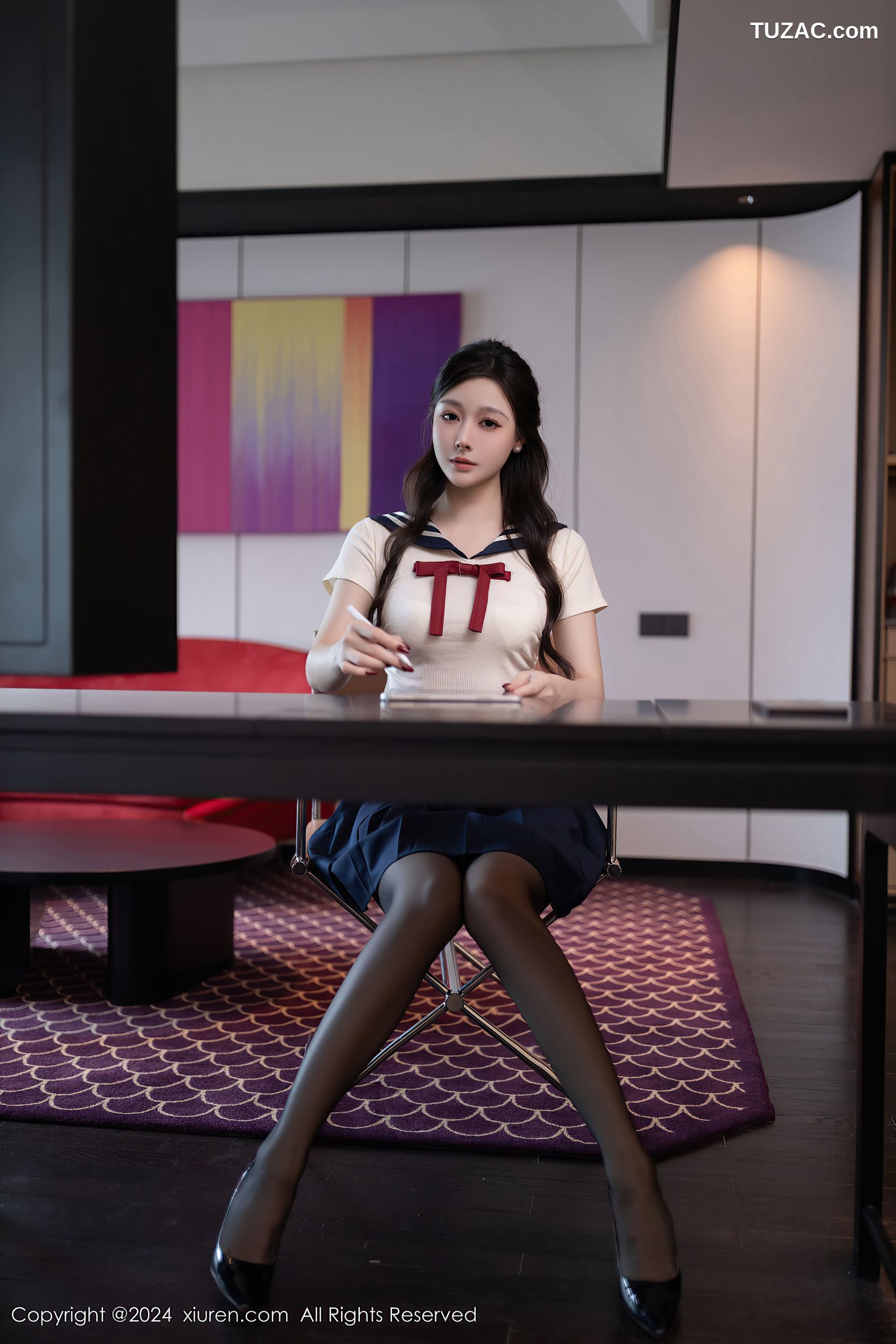 XiuRen秀人网-9530-小逗逗-水手T深蓝短裙学生服黑丝-2024.11.29