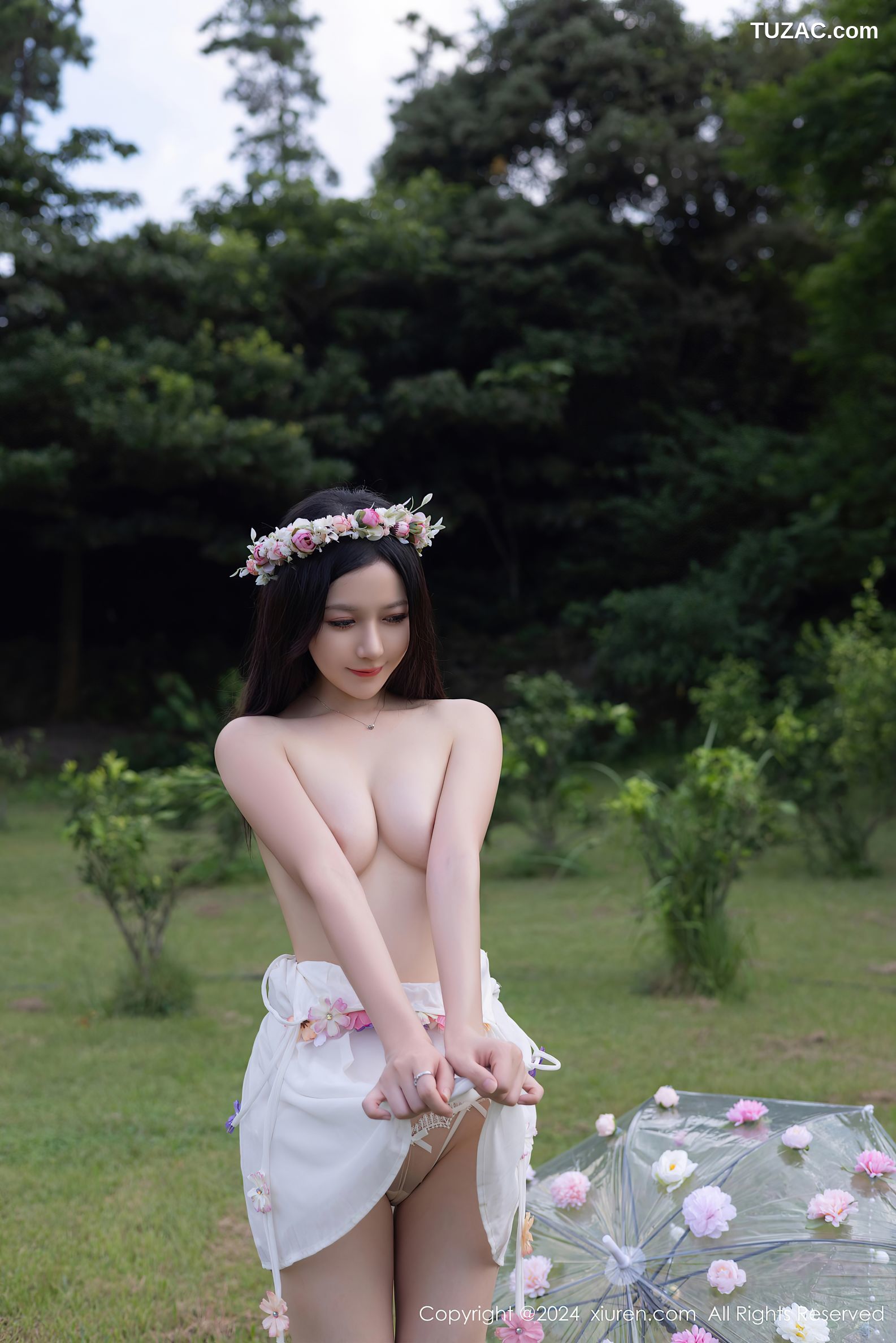 XiuRen秀人网-9531-鱼子酱Fish-带花环的白纱短裙美少女吊带爆乳-2024.11.29