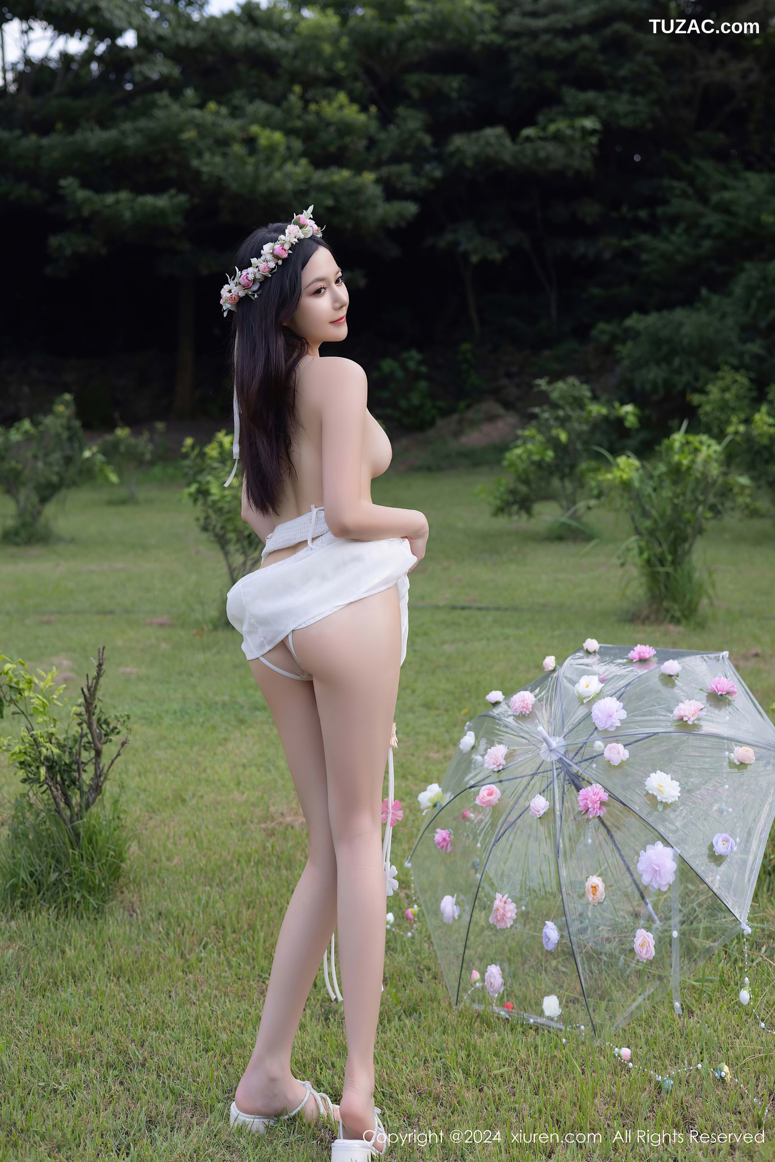 XiuRen秀人网-9531-鱼子酱Fish-带花环的白纱短裙美少女吊带爆乳-2024.11.29