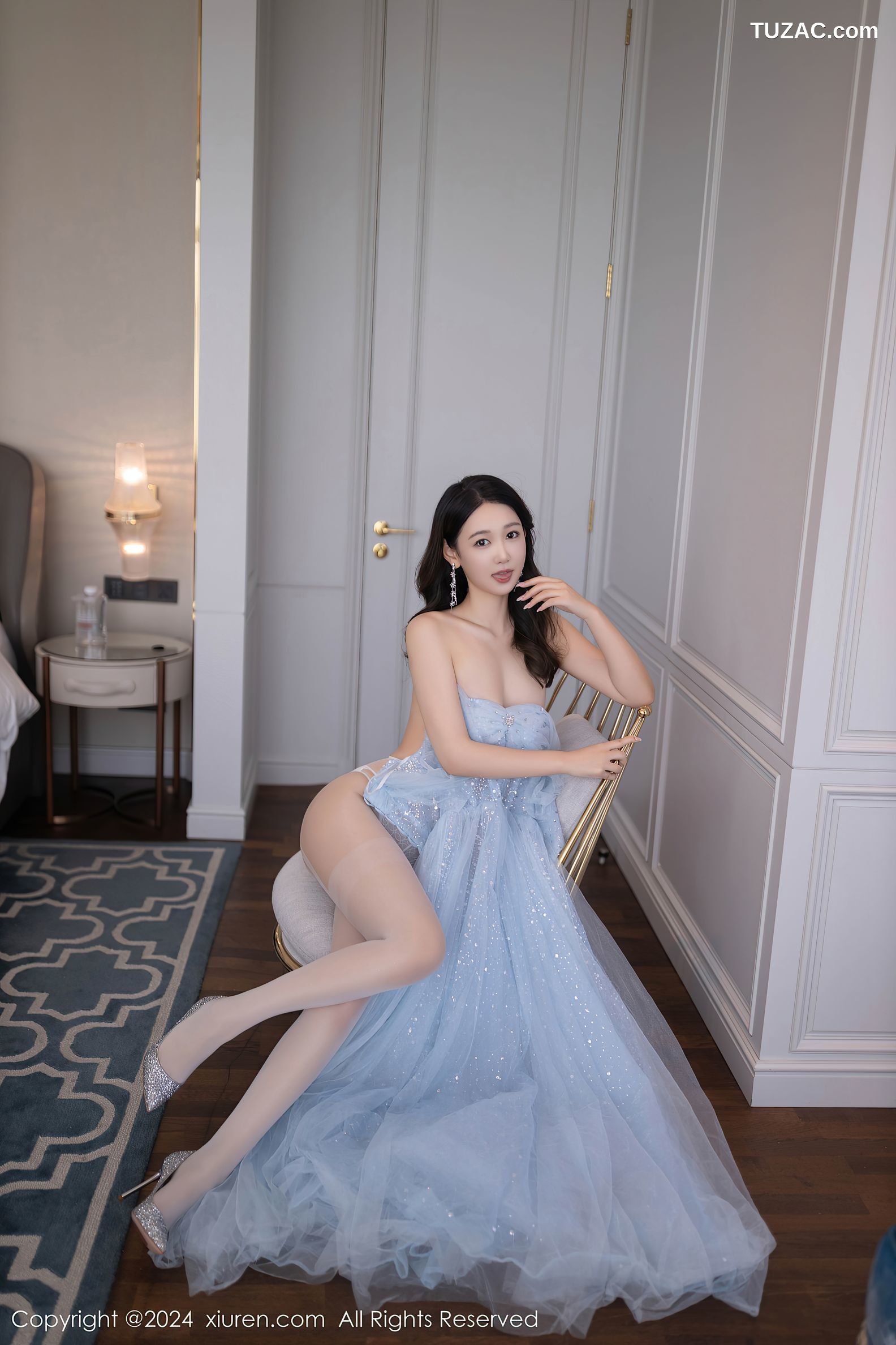 XiuRen秀人网-9538-唐安琪-淡蓝婚纱-透视白纱白色内衣-2024.12.02