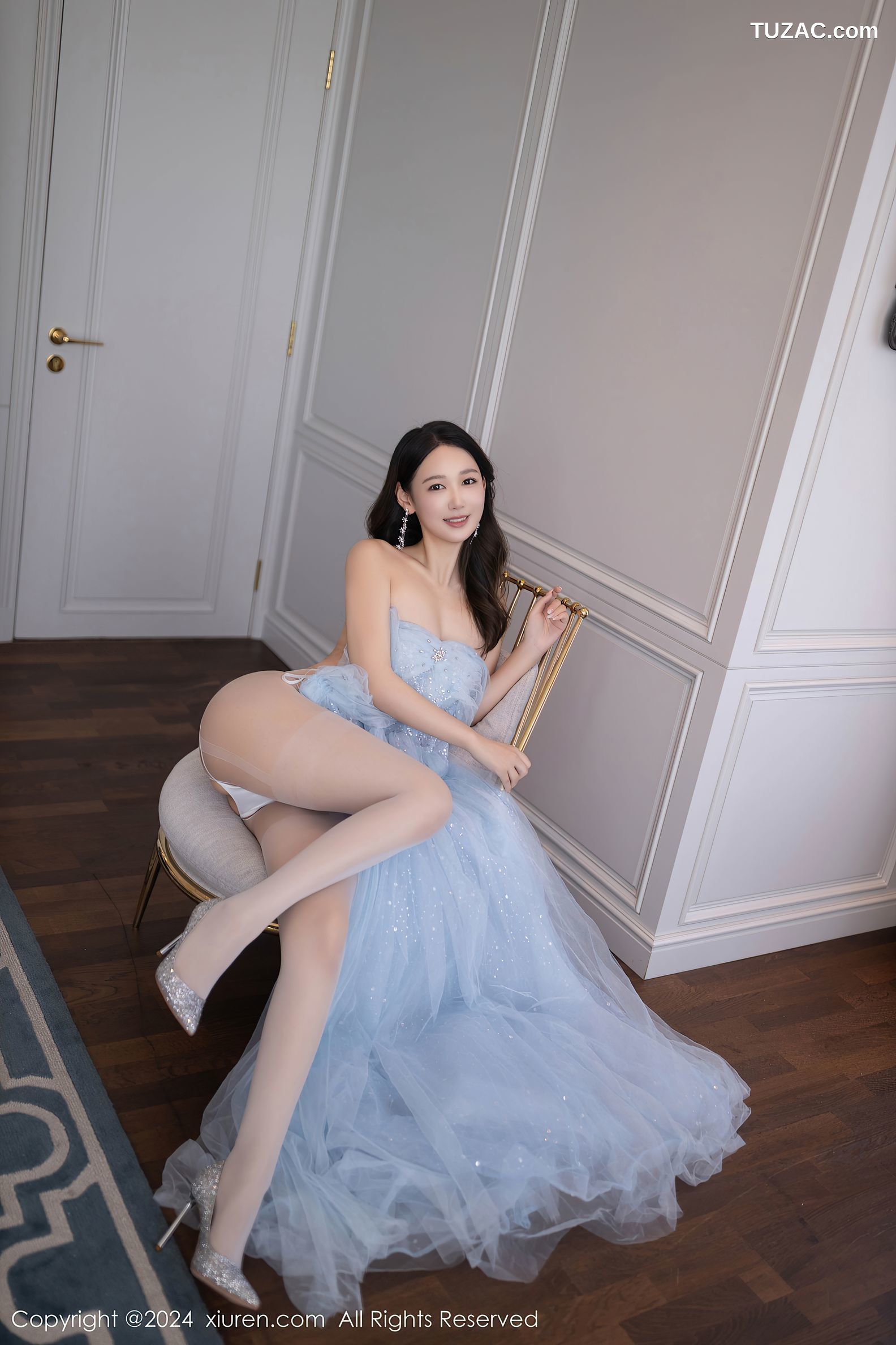 XiuRen秀人网-9538-唐安琪-淡蓝婚纱-透视白纱白色内衣-2024.12.02