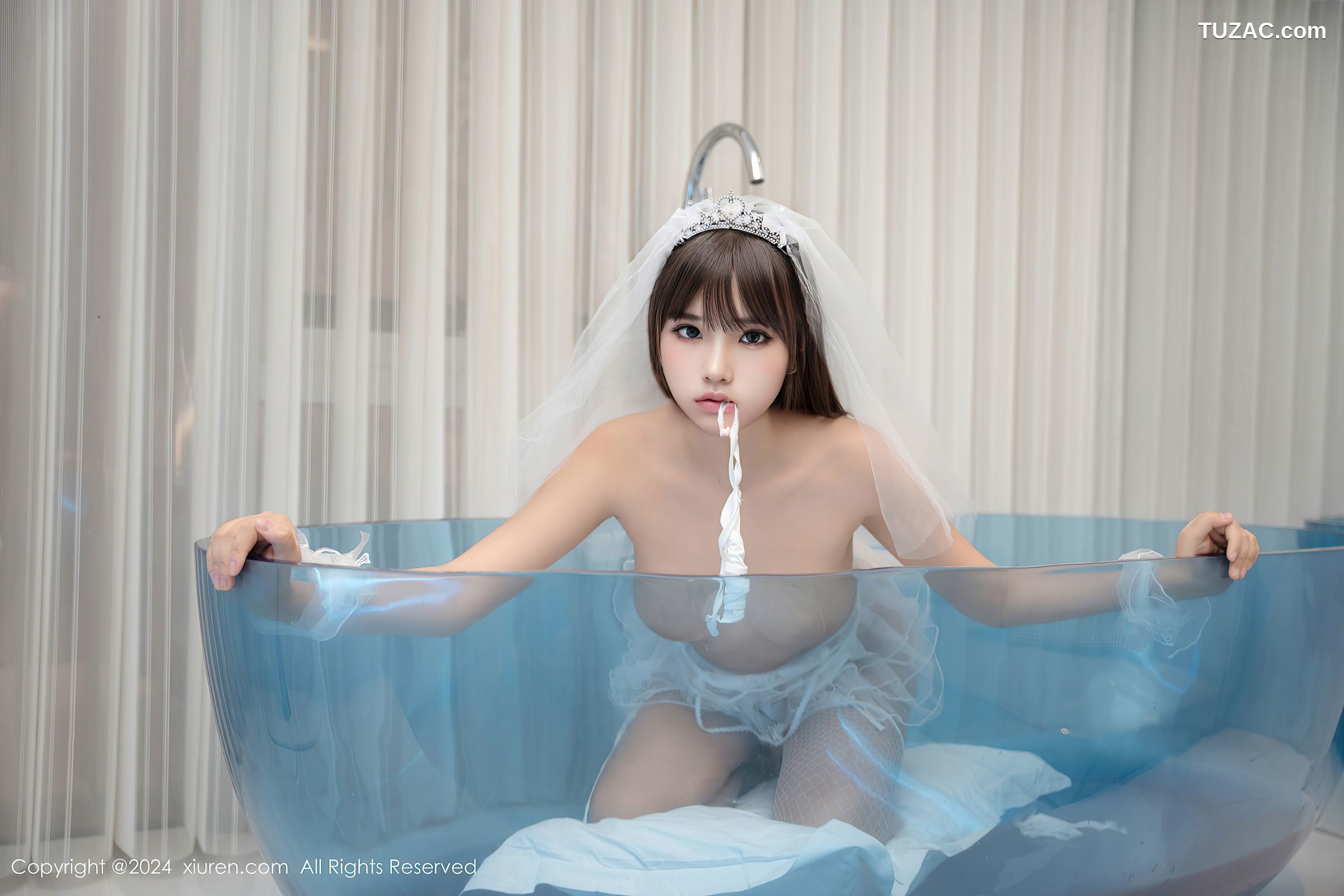 XiuRen秀人网-9539-姚若兮vay-少女白色头纱情趣白纱内衣透视网袜爆乳-2024.12.03