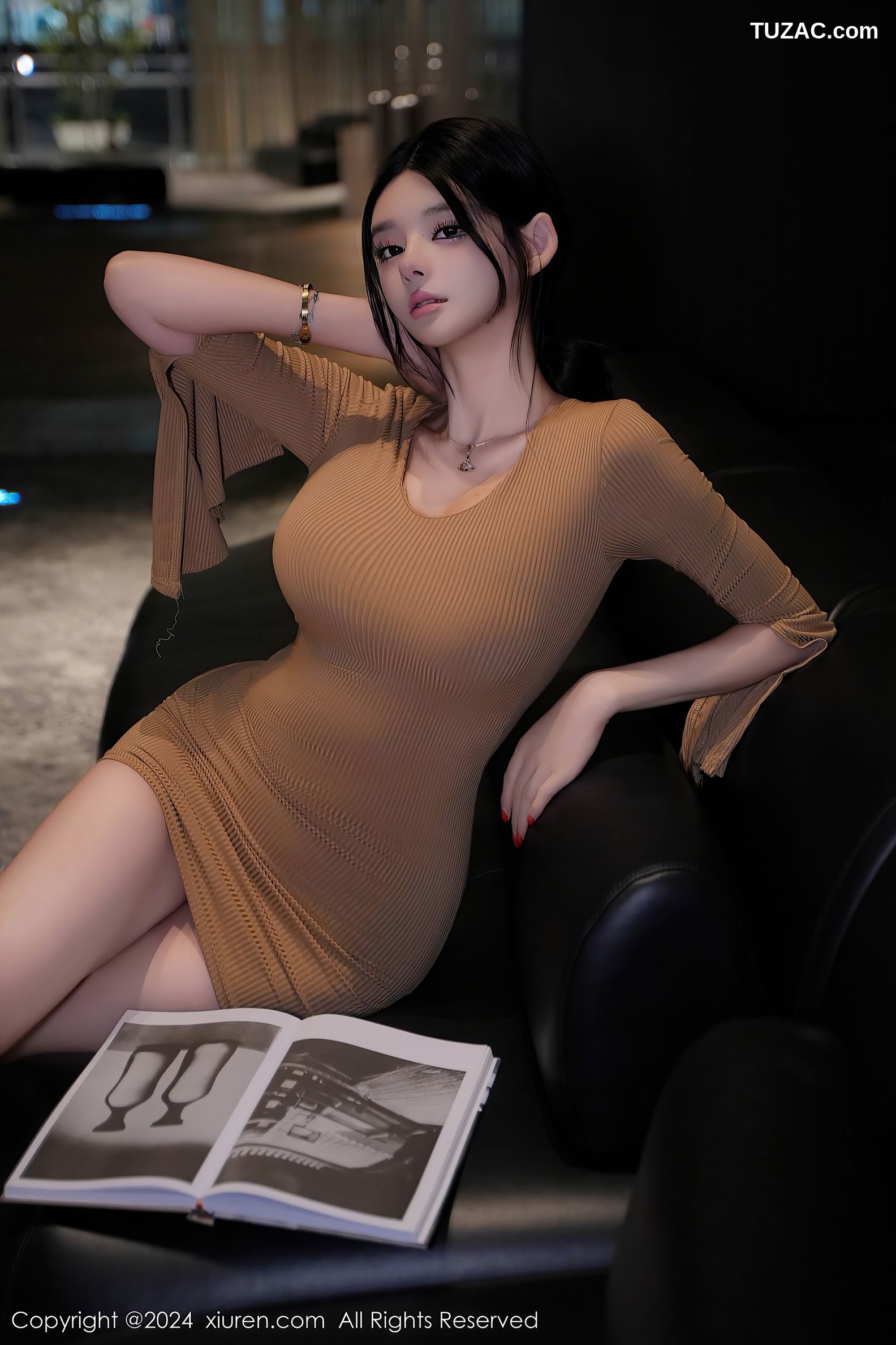 XiuRen秀人网-9544-果茶姐姐-黑纱翘臀红色吊袜带长腿美女-2024.12.04