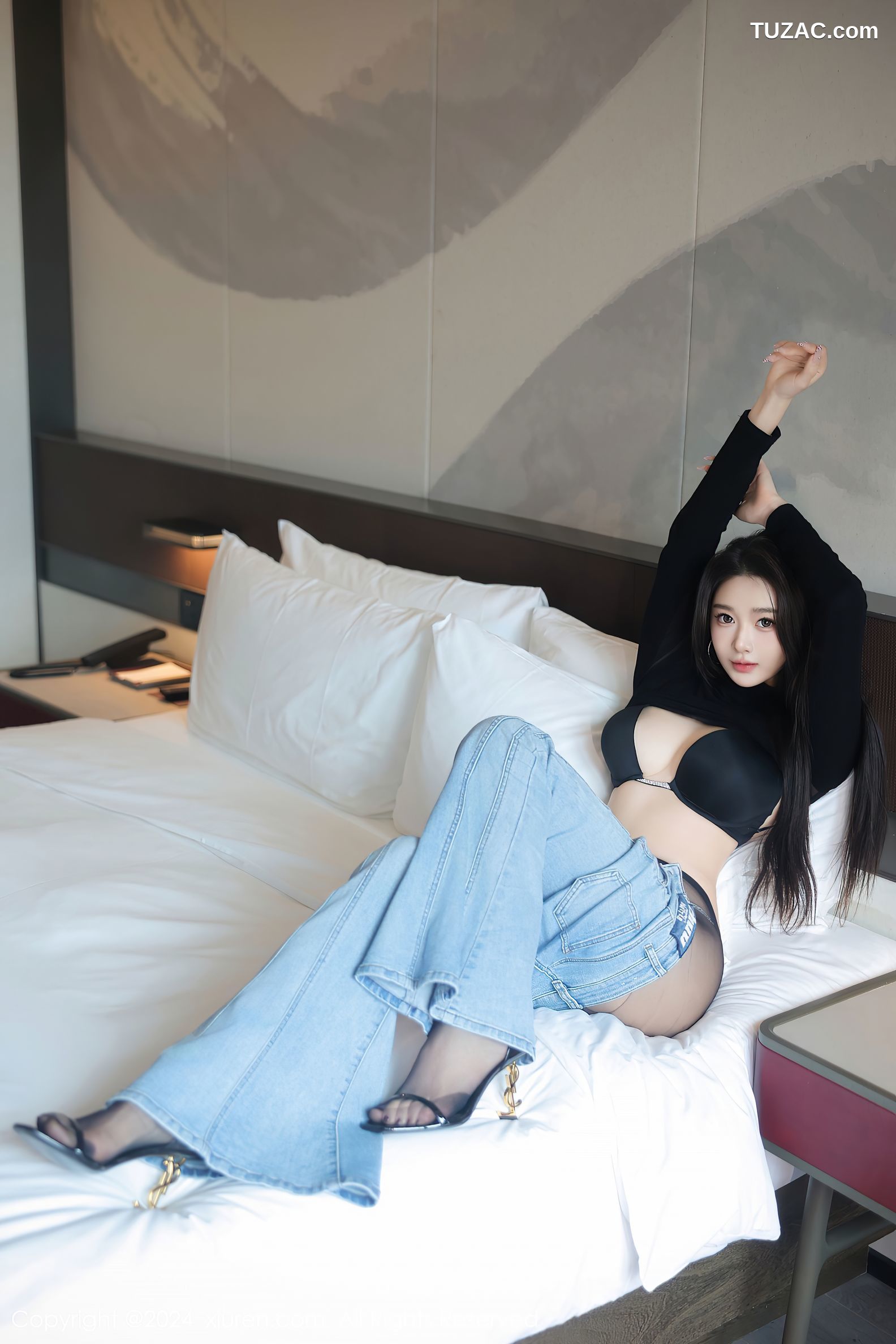 XiuRen秀人网-9555-Candy糖糖-黑T牛仔裤黑色内衣黑丝甜妹子-2024.12.06