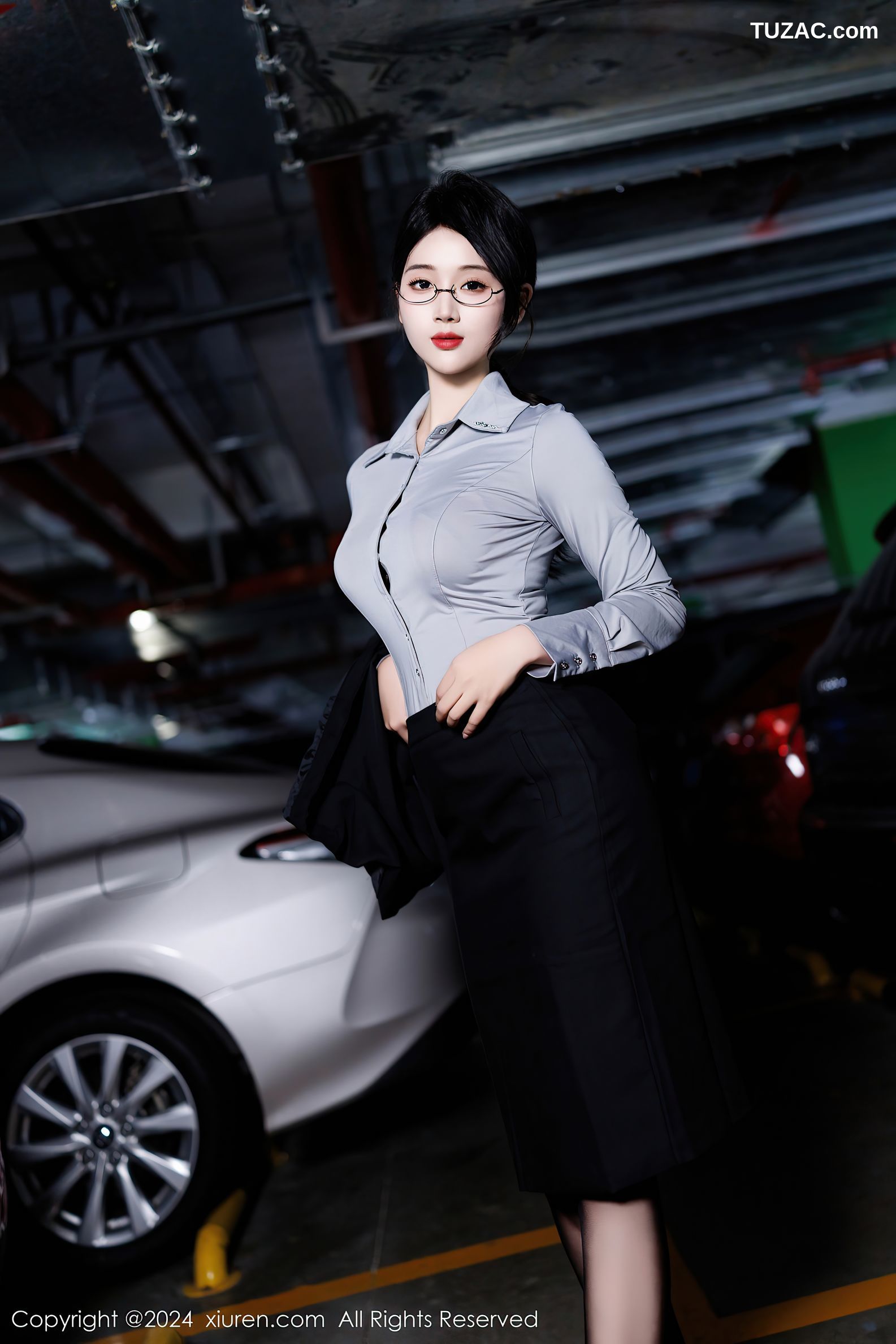 XiuRen秀人网-9567-南乔-OL灰衬衫黑色短裙黑色内衣黑丝-2024.12.09