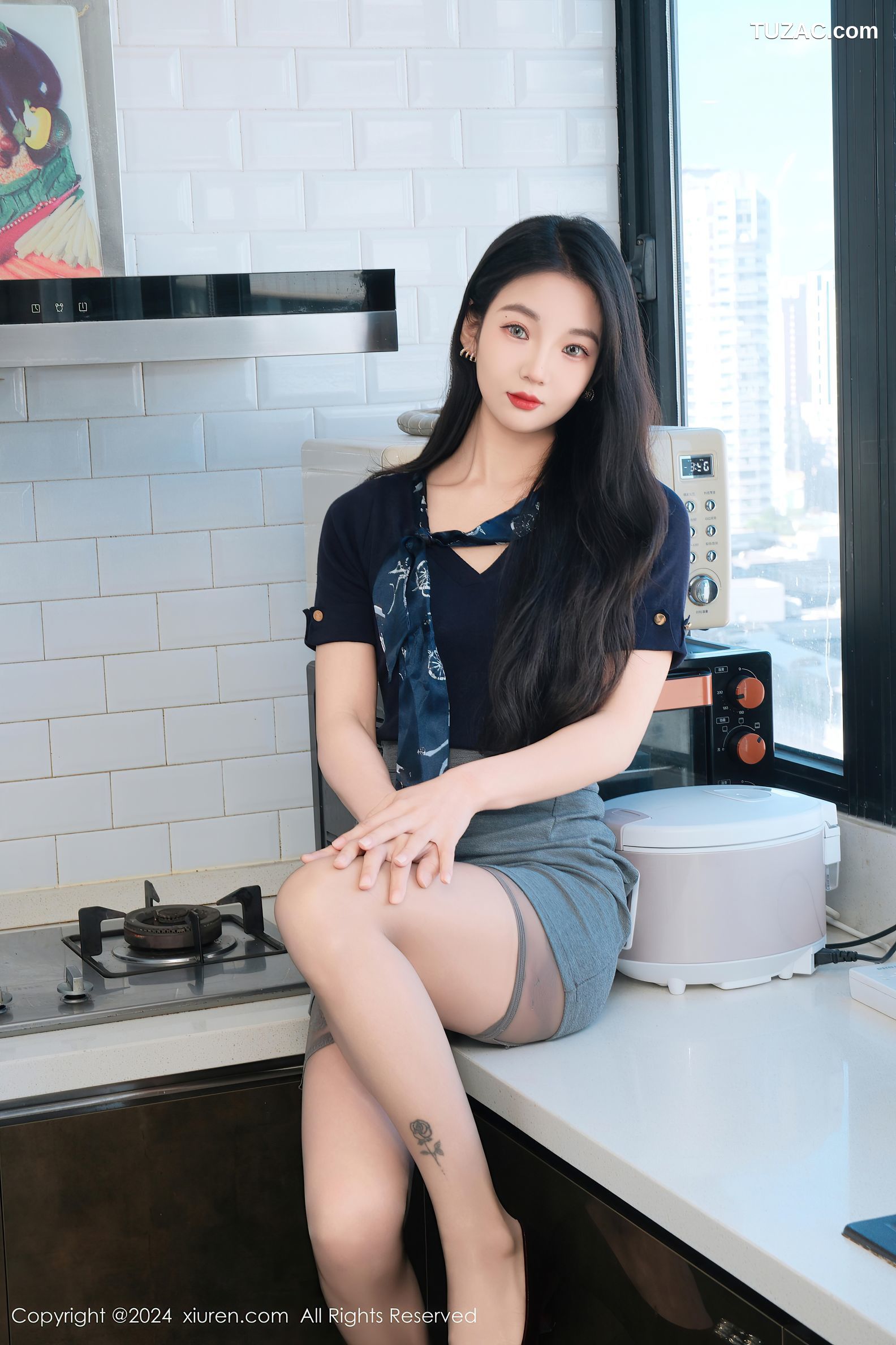 XiuRen秀人网-9580-希恬儿-深蓝T灰短裙三套内衣-2024.12.11