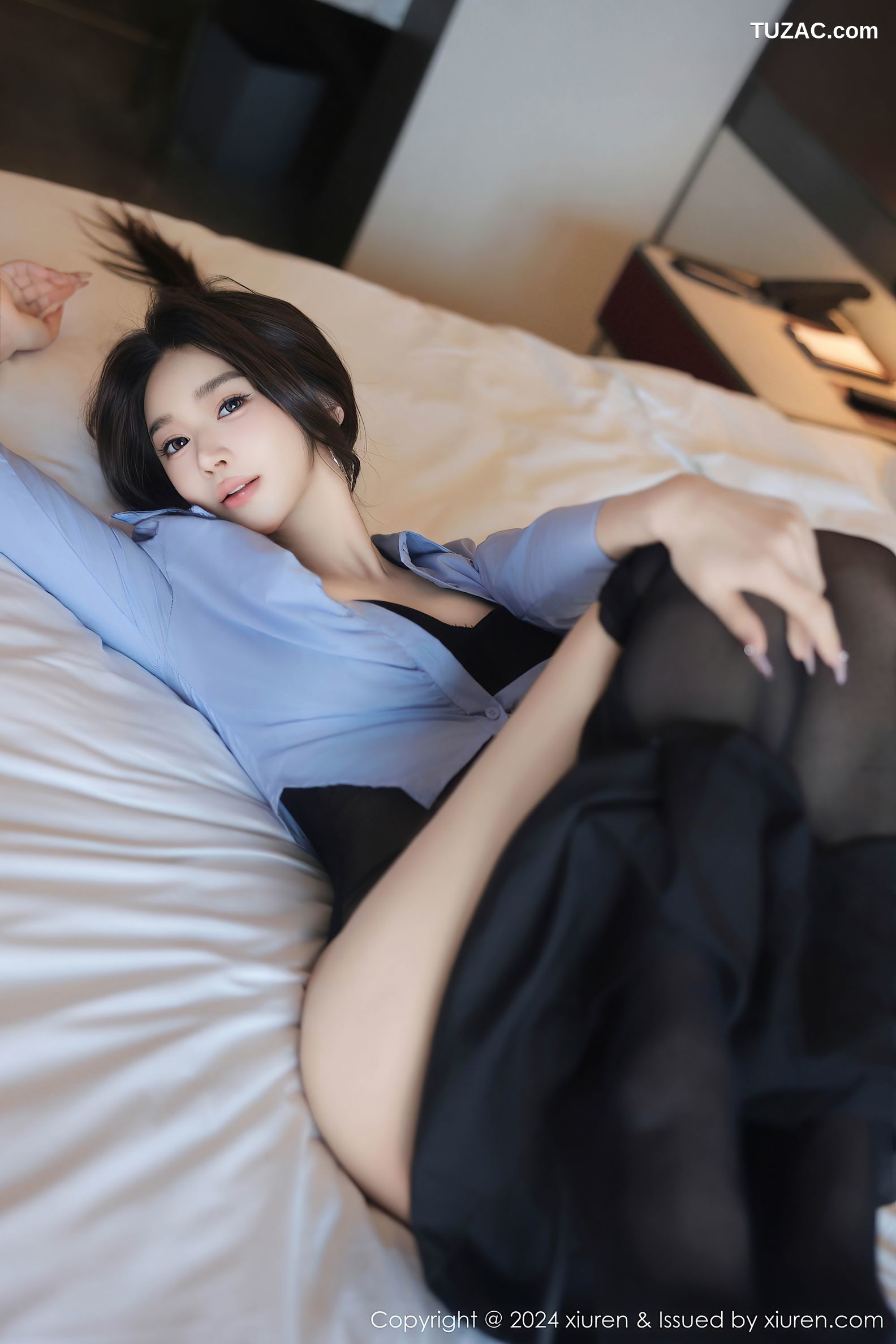 XiuRen秀人网-9591-Candy糖糖-情趣女警蓝衬衫黑短裙黑色内衣黑丝爆乳-2024.12.13