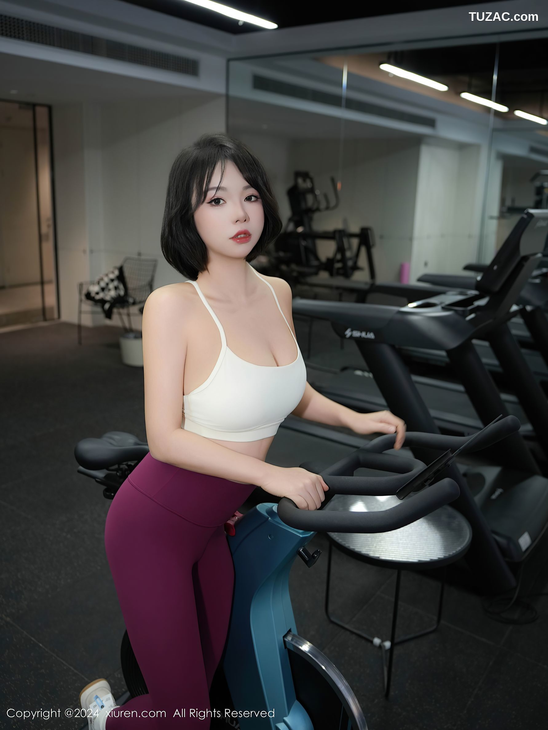 XiuRen秀人网-9603-桃色奶酪-健身房主题白背心酒红瑜伽裤爆乳-2024.12.16