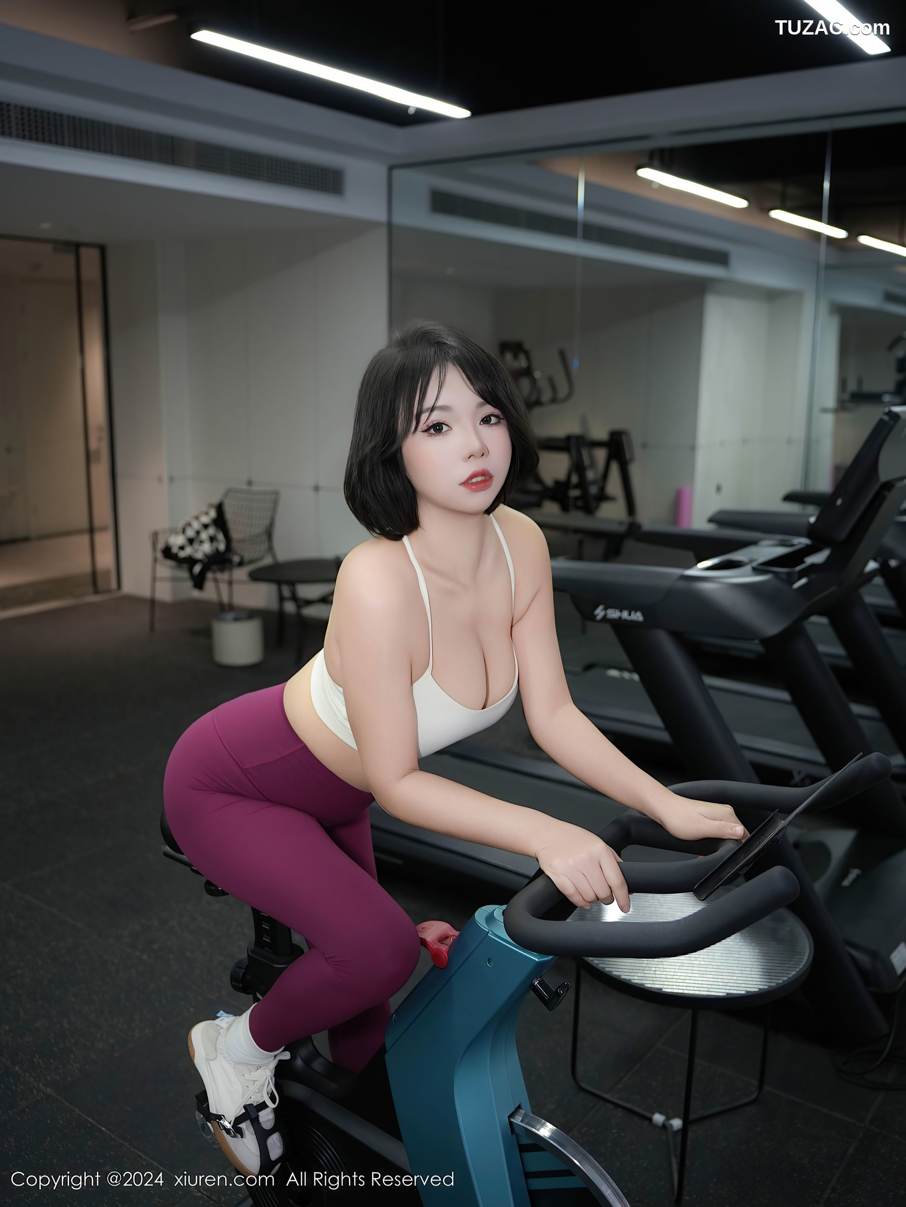 XiuRen秀人网-9603-桃色奶酪-健身房主题白背心酒红瑜伽裤爆乳-2024.12.16