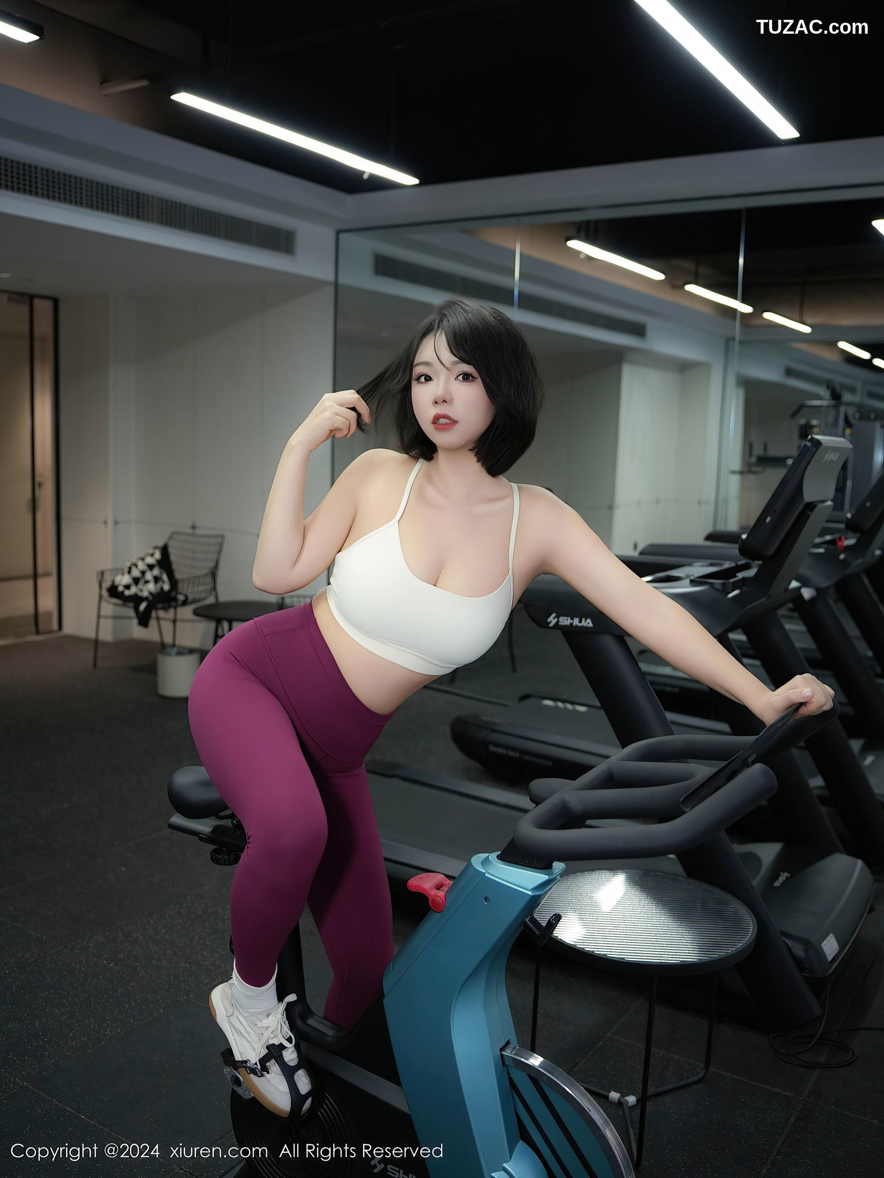 XiuRen秀人网-9603-桃色奶酪-健身房主题白背心酒红瑜伽裤爆乳-2024.12.16