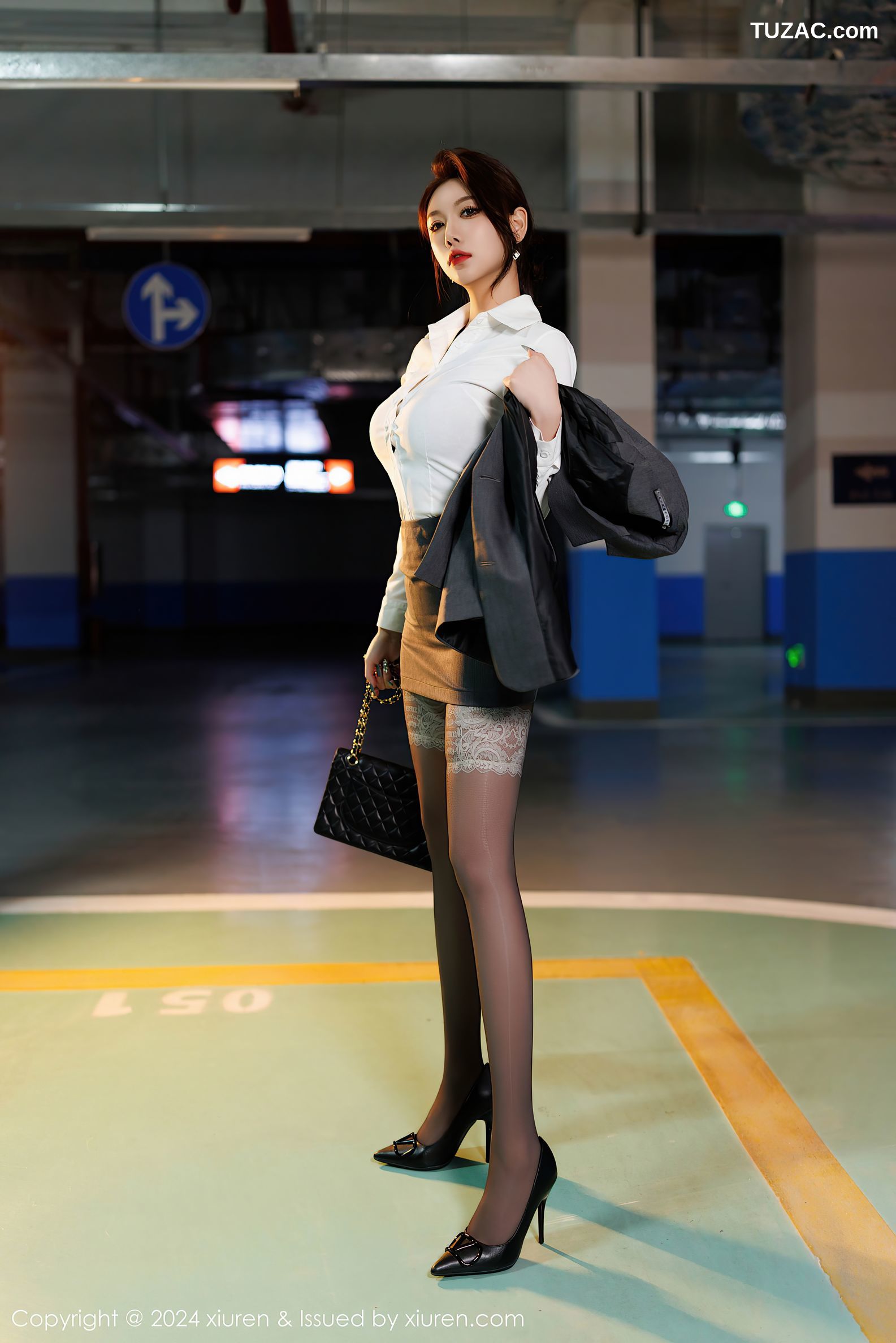 XiuRen秀人网-9634-杨晨晨Yome-OL灰色裙装白衬衫黑内衣黑丝-2024.12.20