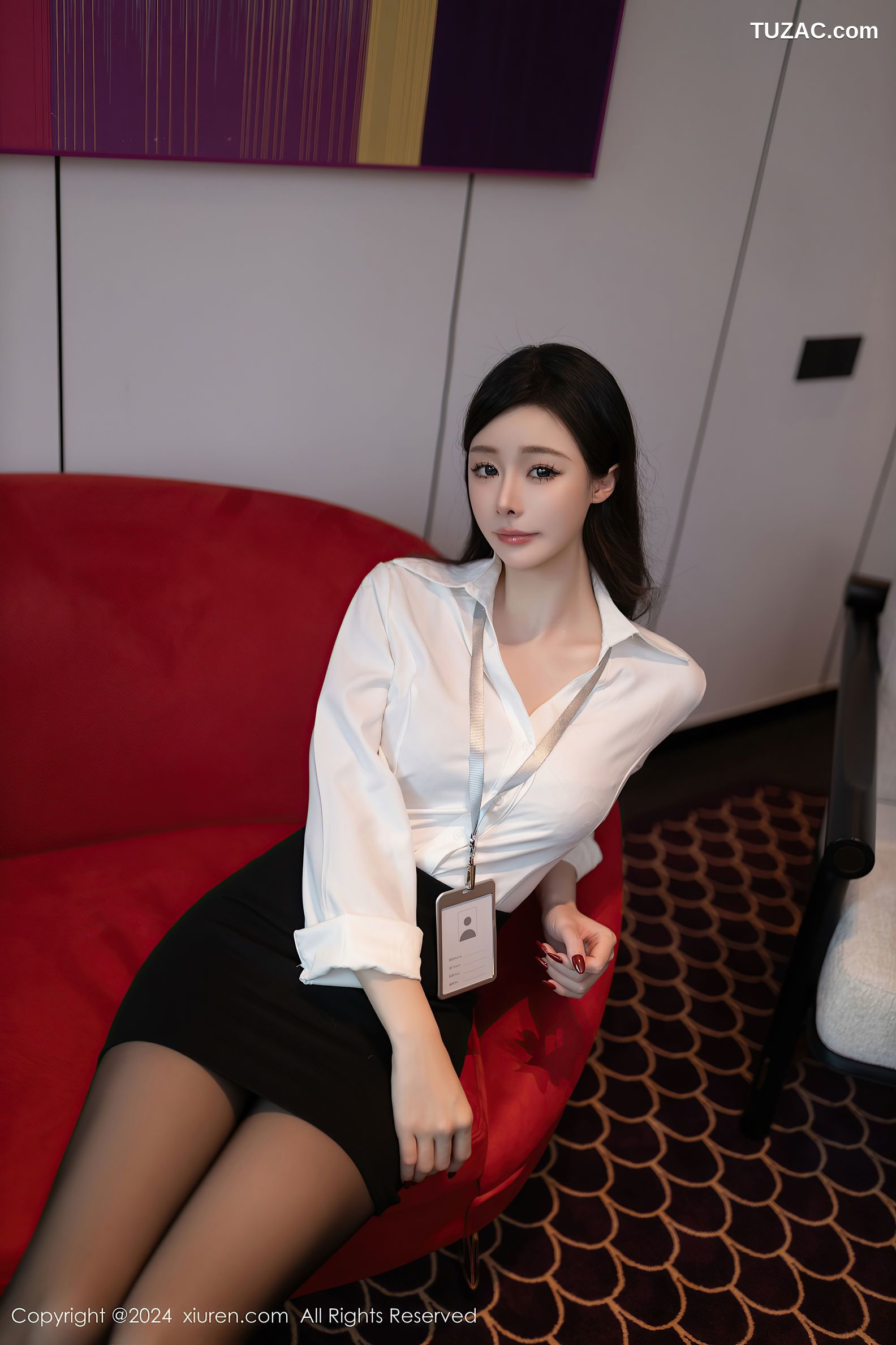 XiuRen秀人网-9637-小逗逗-OL白衬衫黑短裙黑丝长腿-2024.12.20