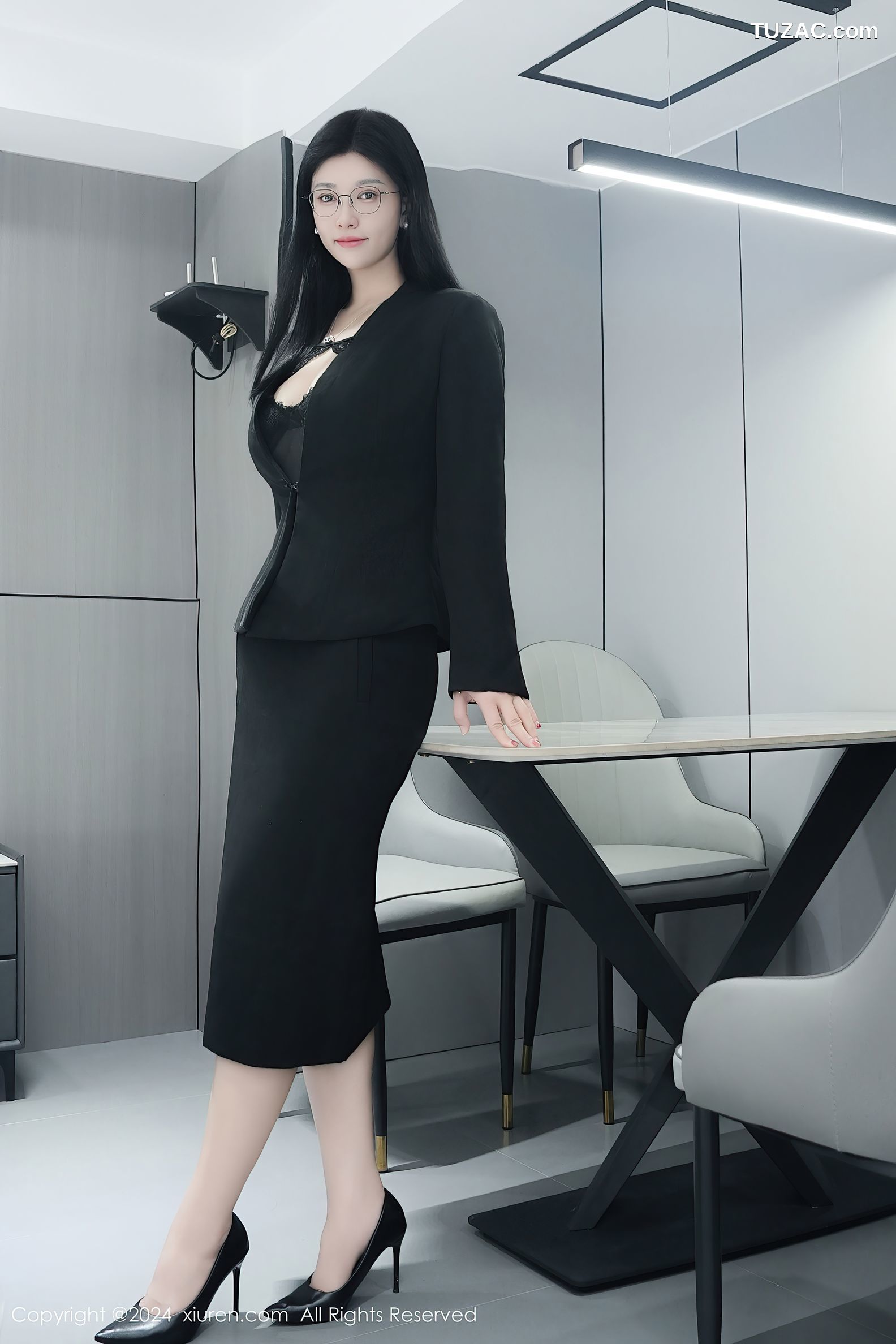 XiuRen秀人网-9639-雅茹老师-OL黑色裙装黑蕾丝内衣-2024.12.23