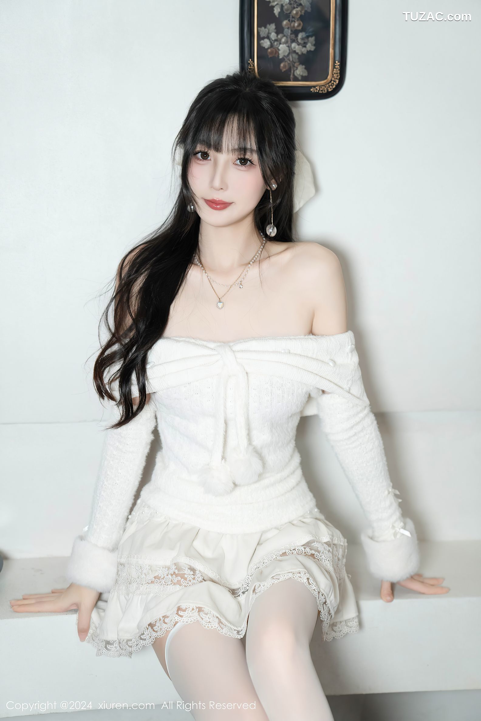 XiuRen秀人网-9658-林星阑-白色连衣短裙-红丝带情趣内衣-2024.12.25