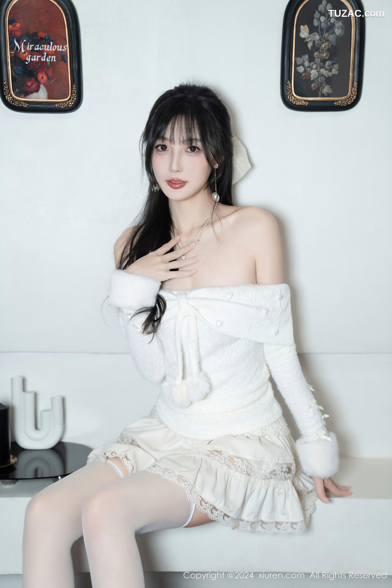 XiuRen秀人网-9658-林星阑-白色连衣短裙-红丝带情趣内衣-2024.12.25