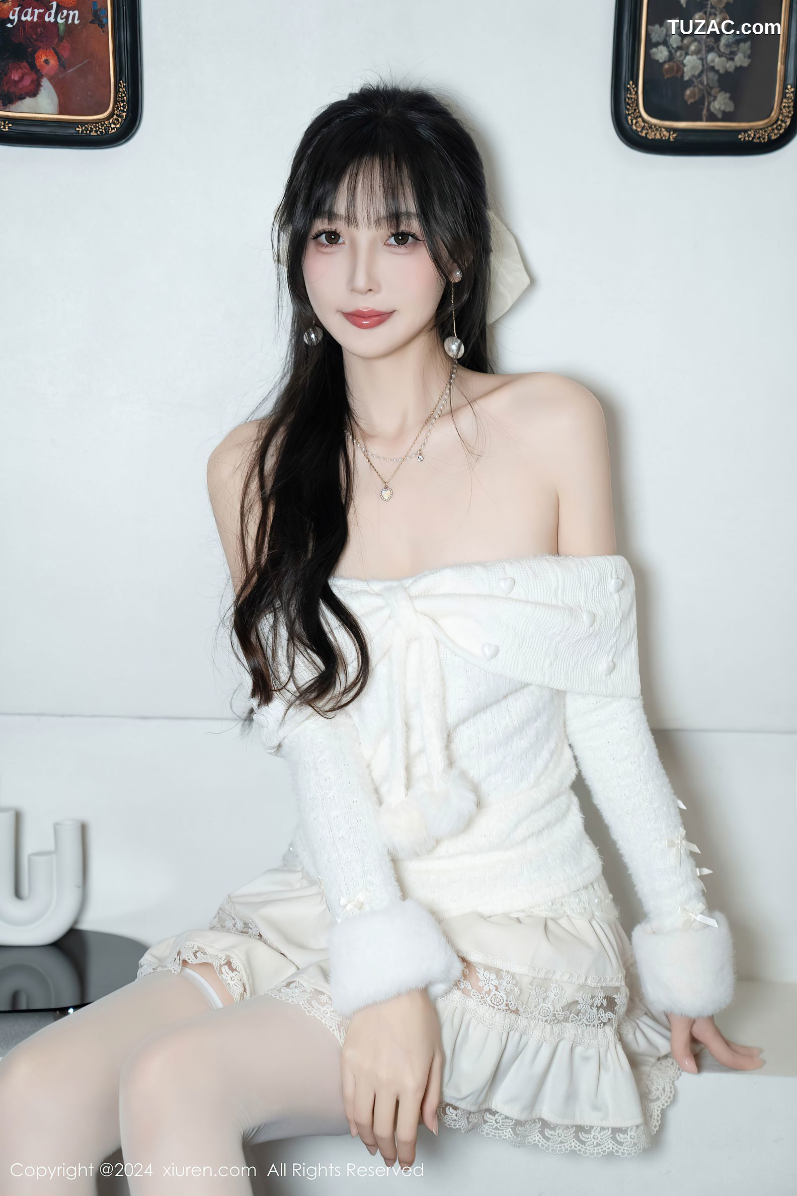 XiuRen秀人网-9658-林星阑-白色连衣短裙-红丝带情趣内衣-2024.12.25