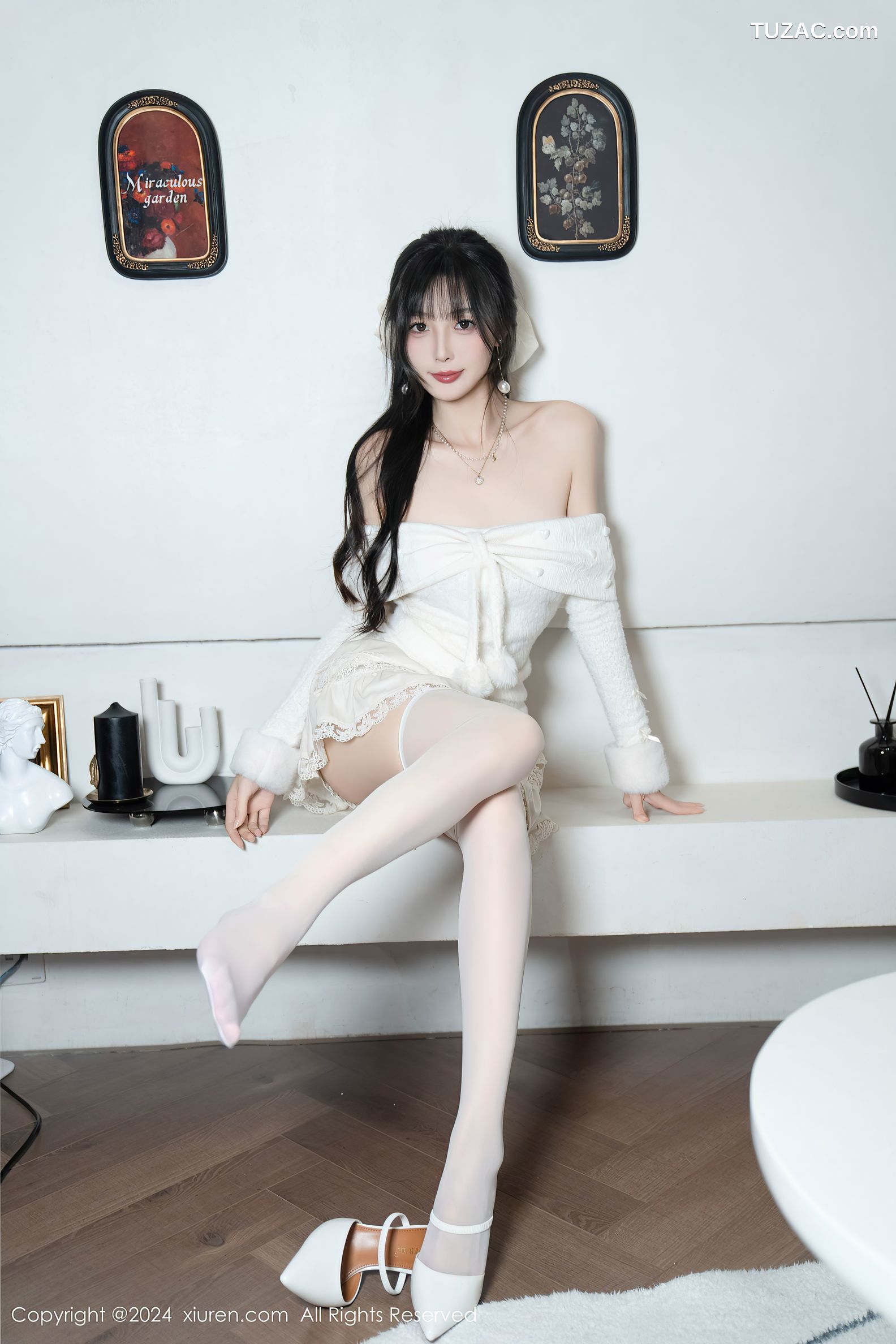 XiuRen秀人网-9658-林星阑-白色连衣短裙-红丝带情趣内衣-2024.12.25