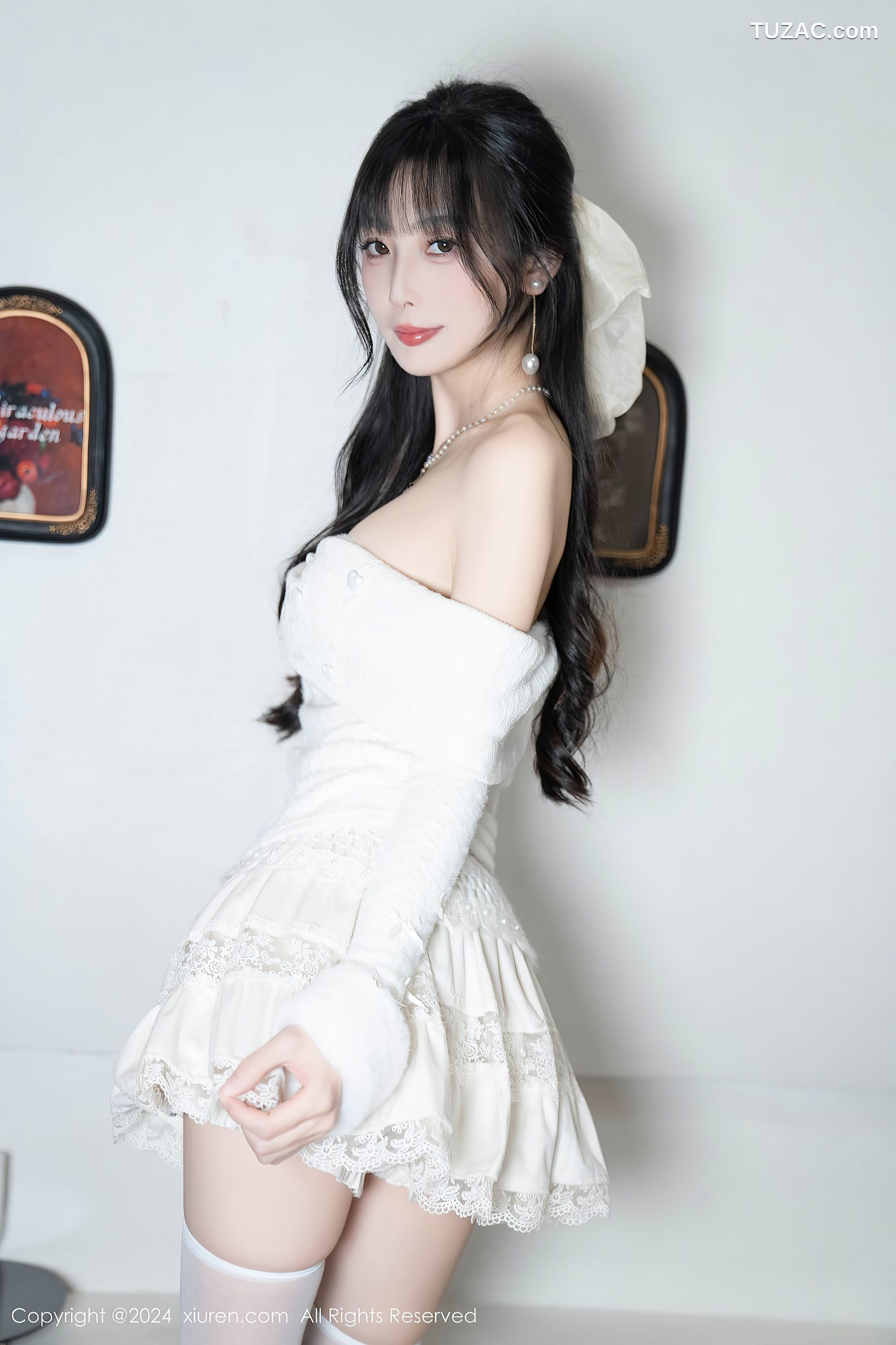 XiuRen秀人网-9658-林星阑-白色连衣短裙-红丝带情趣内衣-2024.12.25