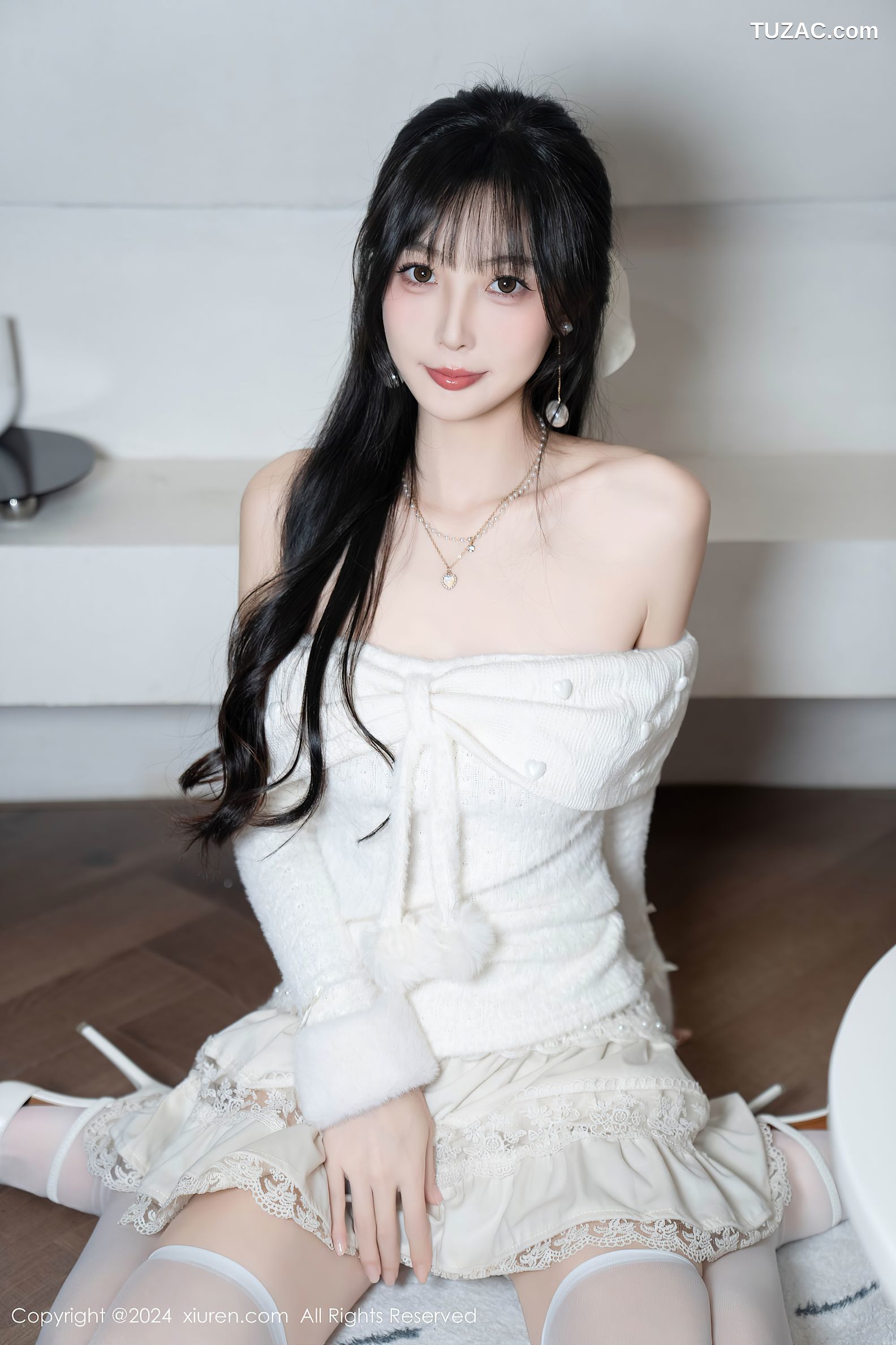 XiuRen秀人网-9658-林星阑-白色连衣短裙-红丝带情趣内衣-2024.12.25