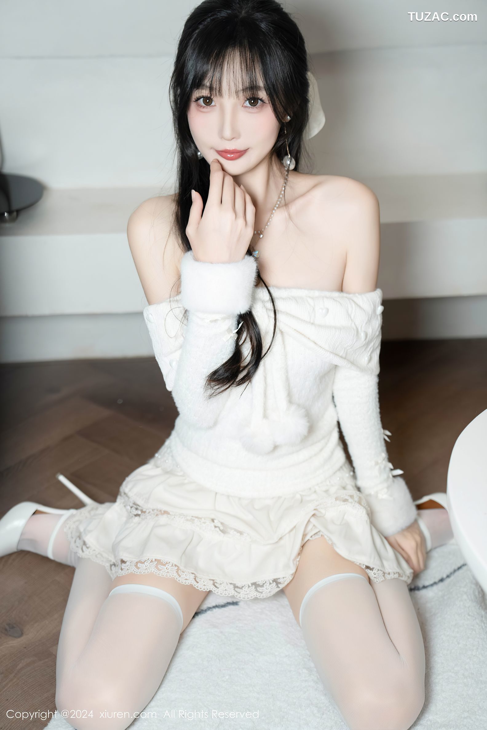 XiuRen秀人网-9658-林星阑-白色连衣短裙-红丝带情趣内衣-2024.12.25