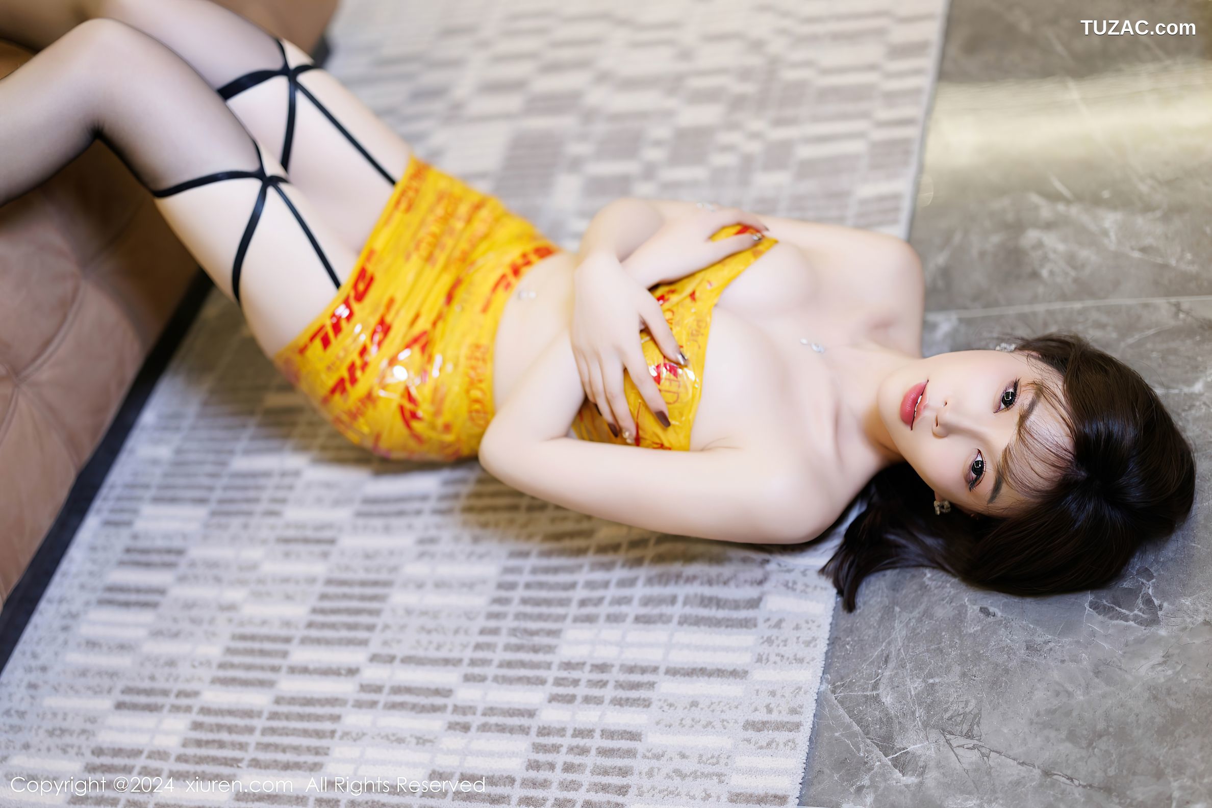 XiuRen秀人网-9664-徐莉芝Booty-胶带内衣-黑内衣黑丝-2024.12.26