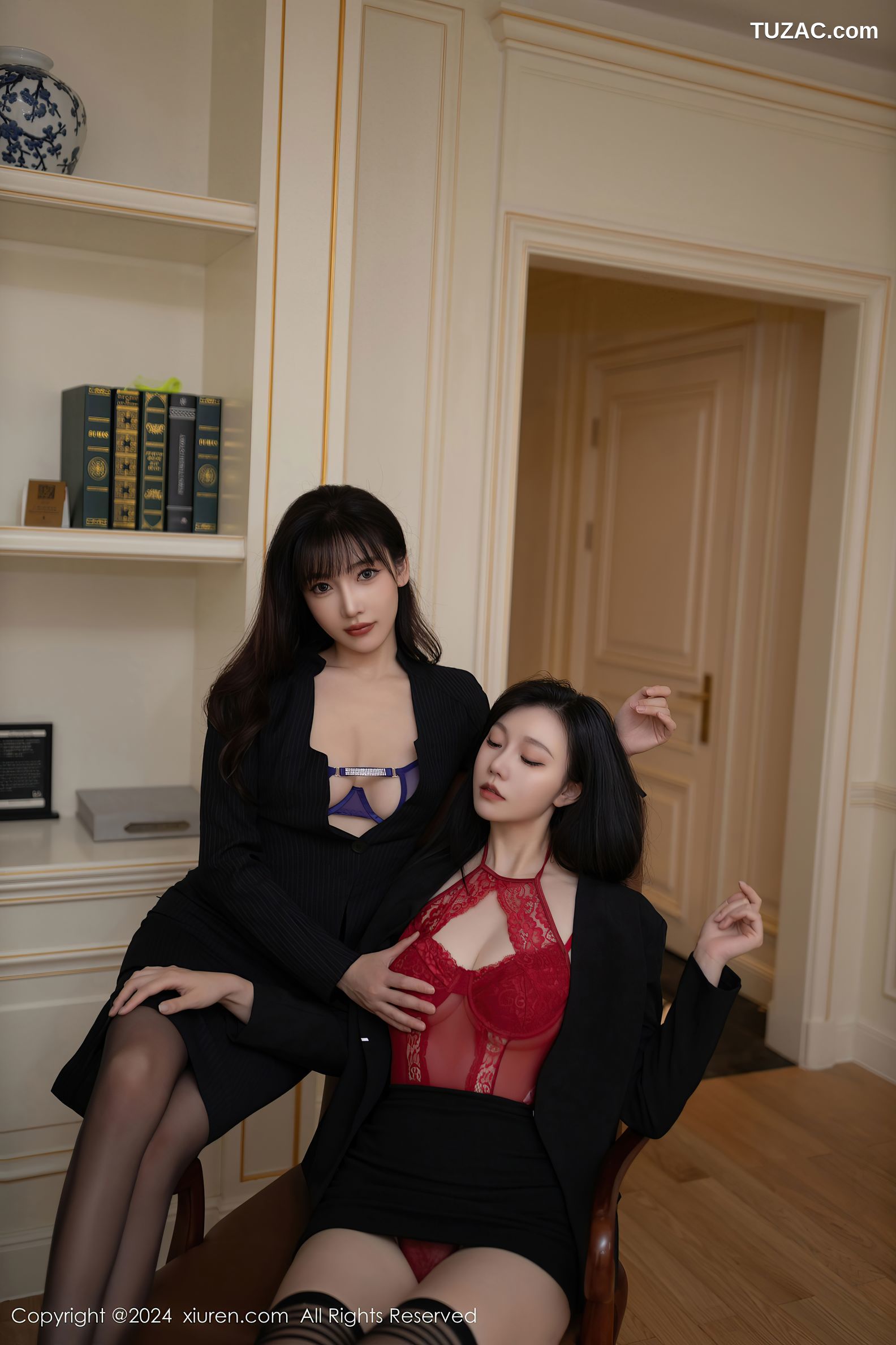 XiuRen秀人网-9692-安然anran-陆萱萱-OL姐妹花黑色裙装蕾丝内衣-2024.12.31