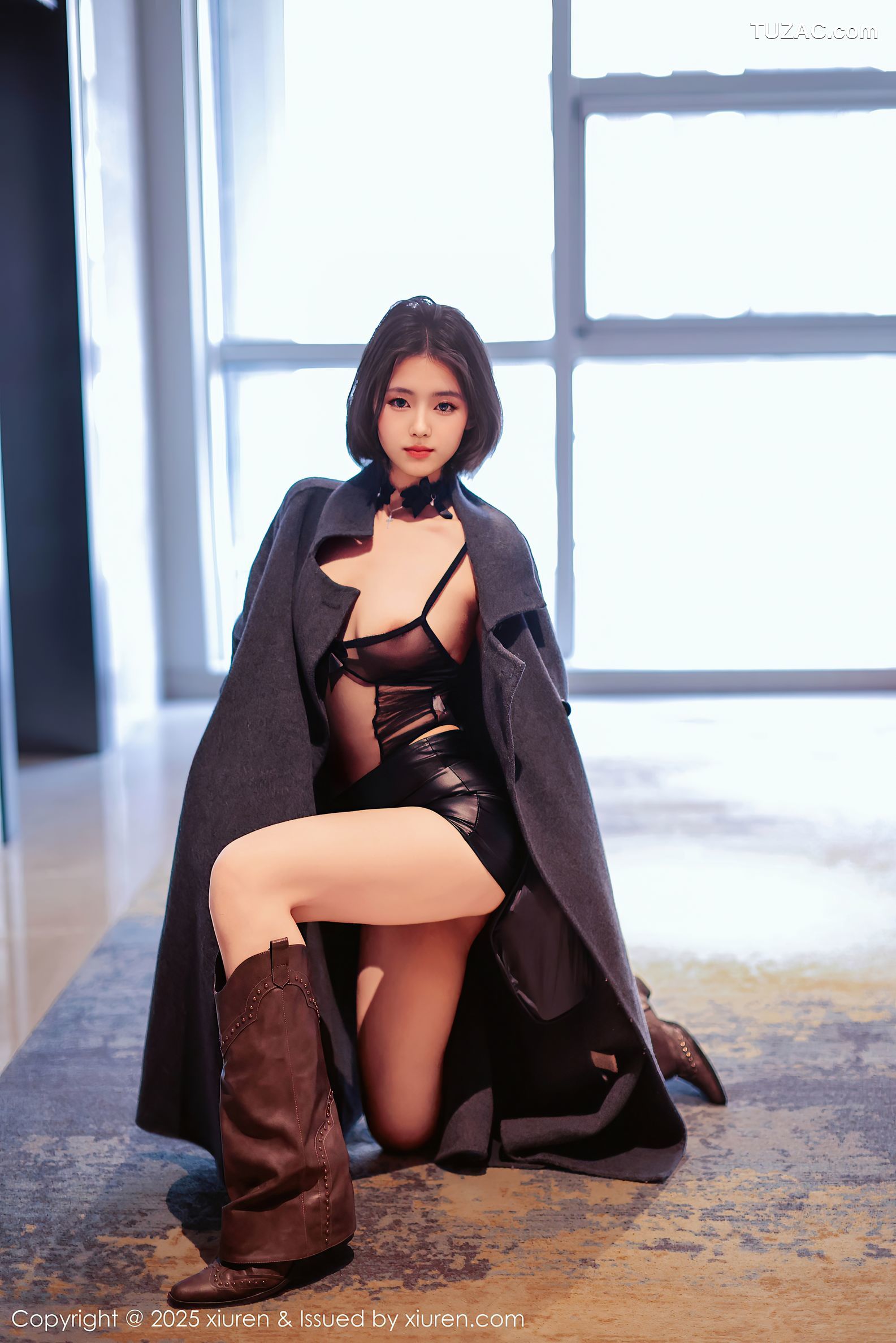 XiuRen秀人网-9727-小橘子orange-短发少女黑色轻透情趣内衣-2025.01.08