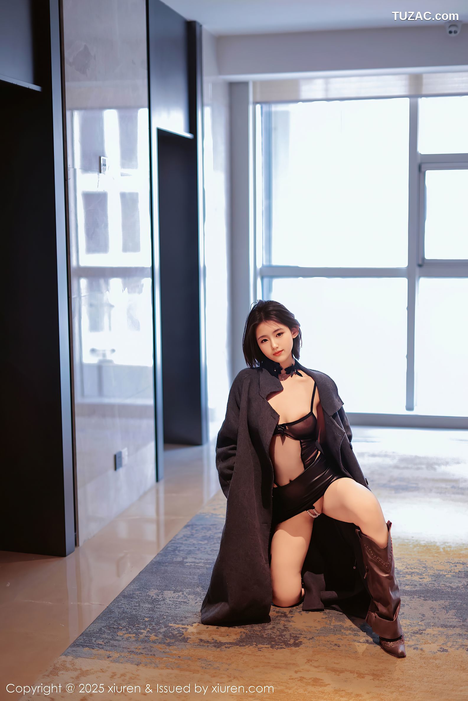 XiuRen秀人网-9727-小橘子orange-短发少女黑色轻透情趣内衣-2025.01.08