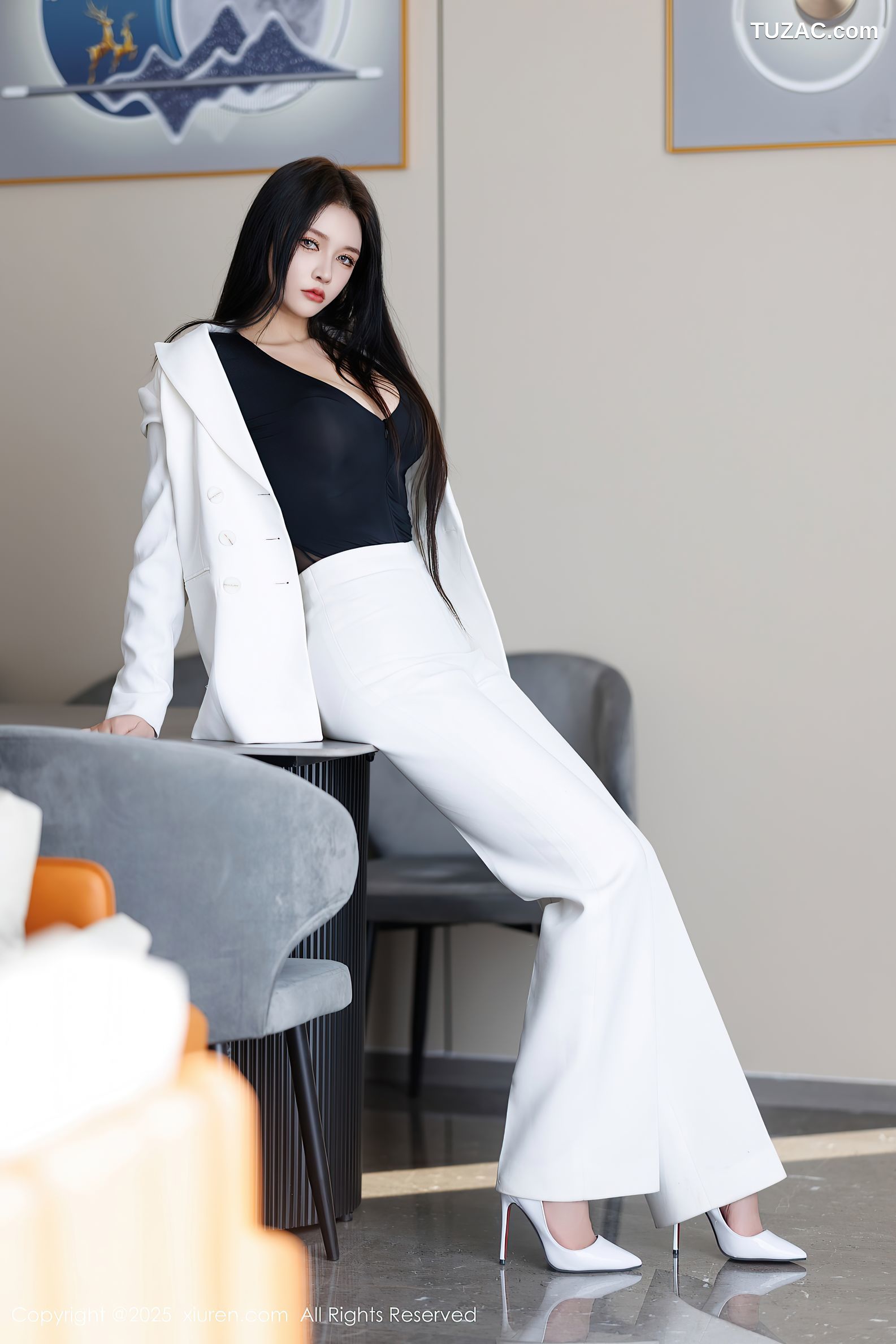 XiuRen秀人网-9755-娜比-OL白色西服套装黑丝连体内衣-2025.01.14