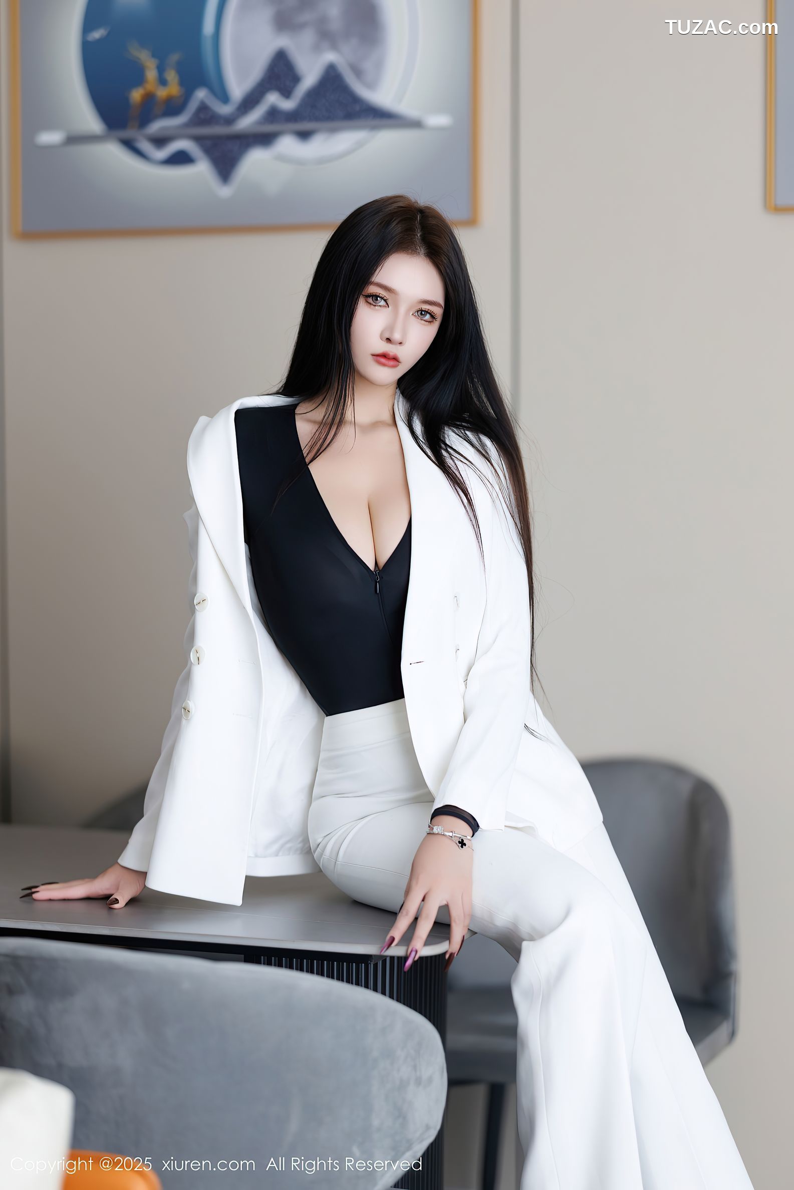 XiuRen秀人网-9755-娜比-OL白色西服套装黑丝连体内衣-2025.01.14