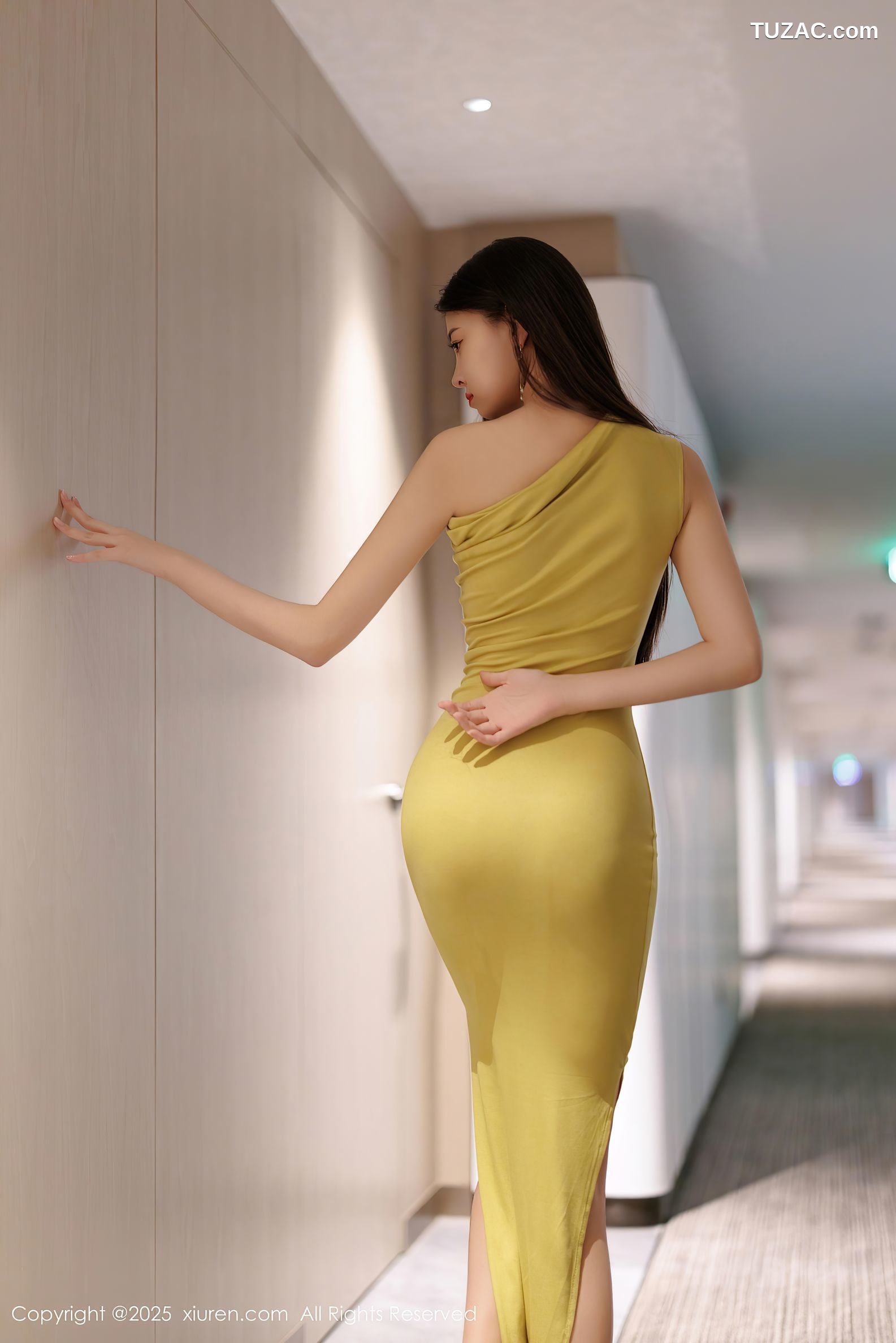 XiuRen秀人网-9761-初梦瑶-鹅黄连衣长裙黑蕾丝内衣-2025.01.15