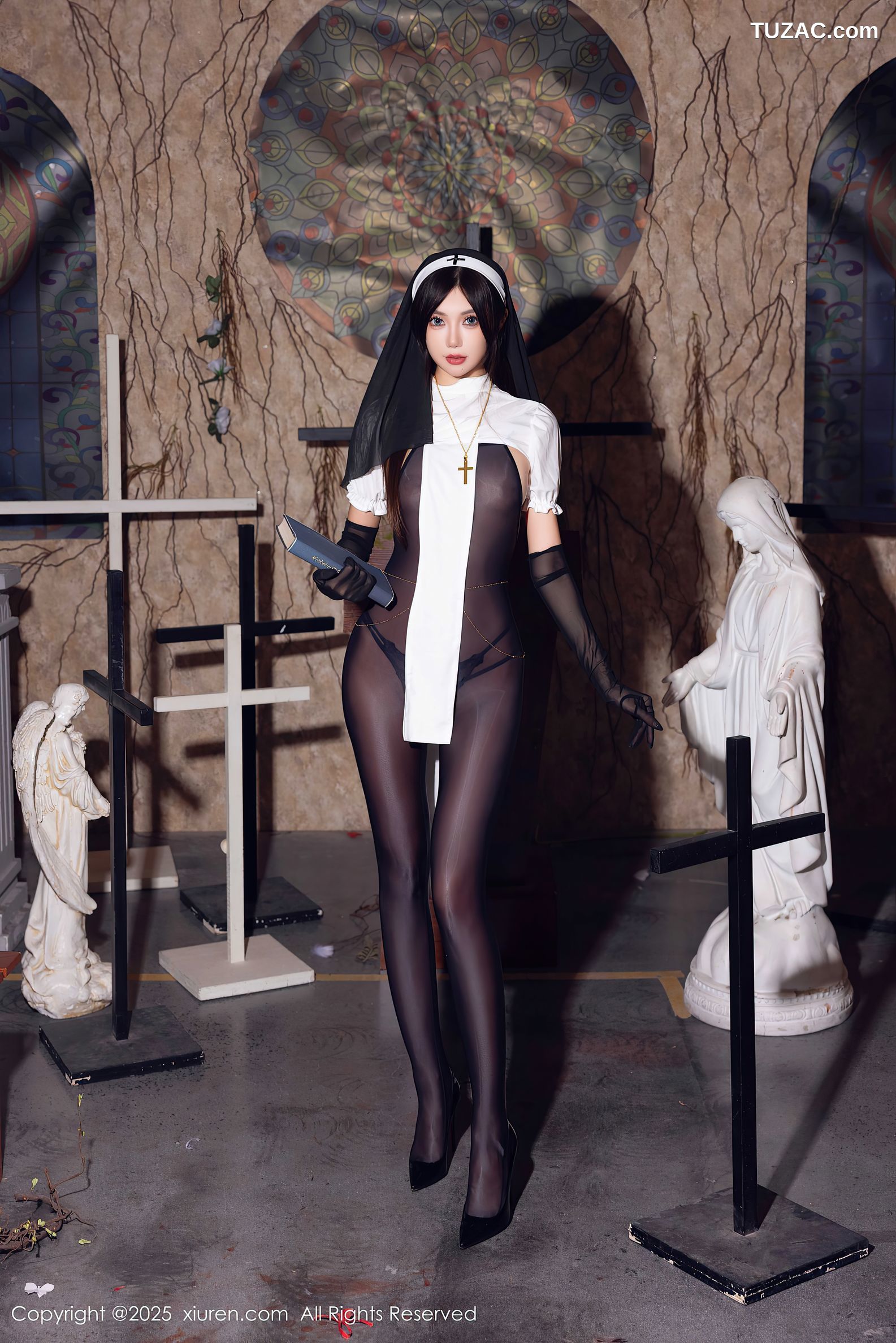 XiuRen秀人网-9774-绮里嘉ula-情趣修女轻透黑纱连体-2025.01.17