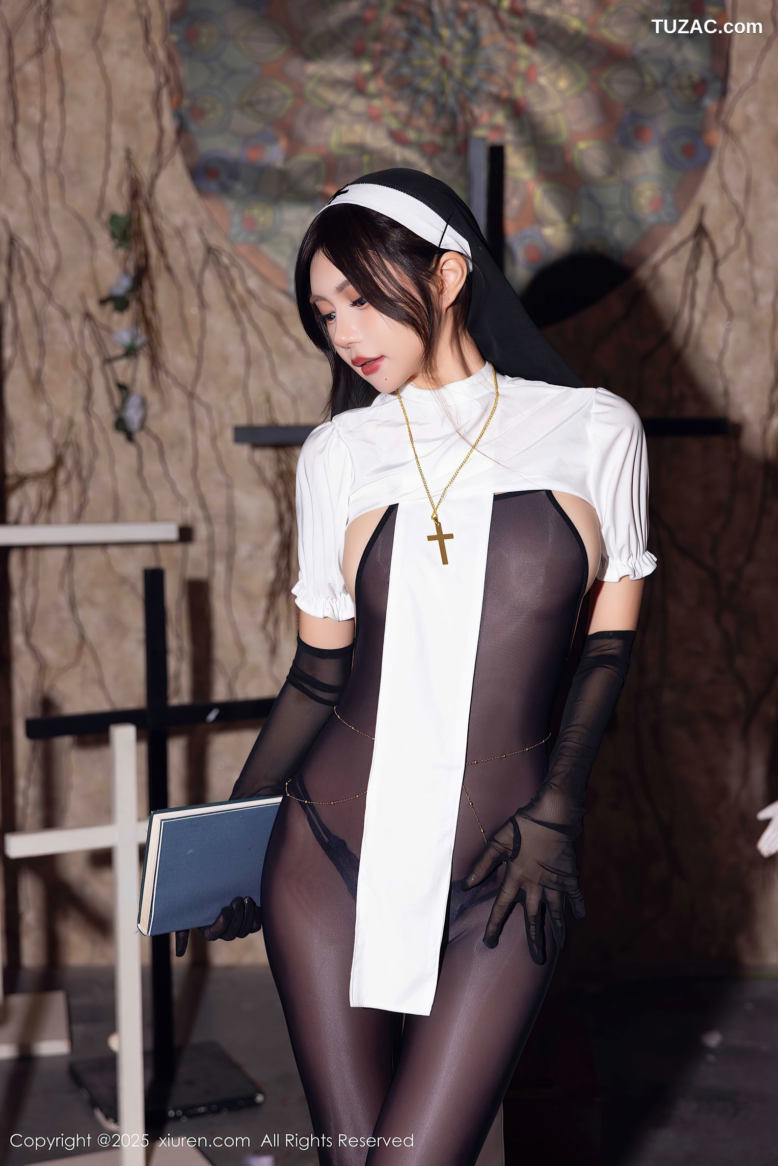 XiuRen秀人网-9774-绮里嘉ula-情趣修女轻透黑纱连体-2025.01.17