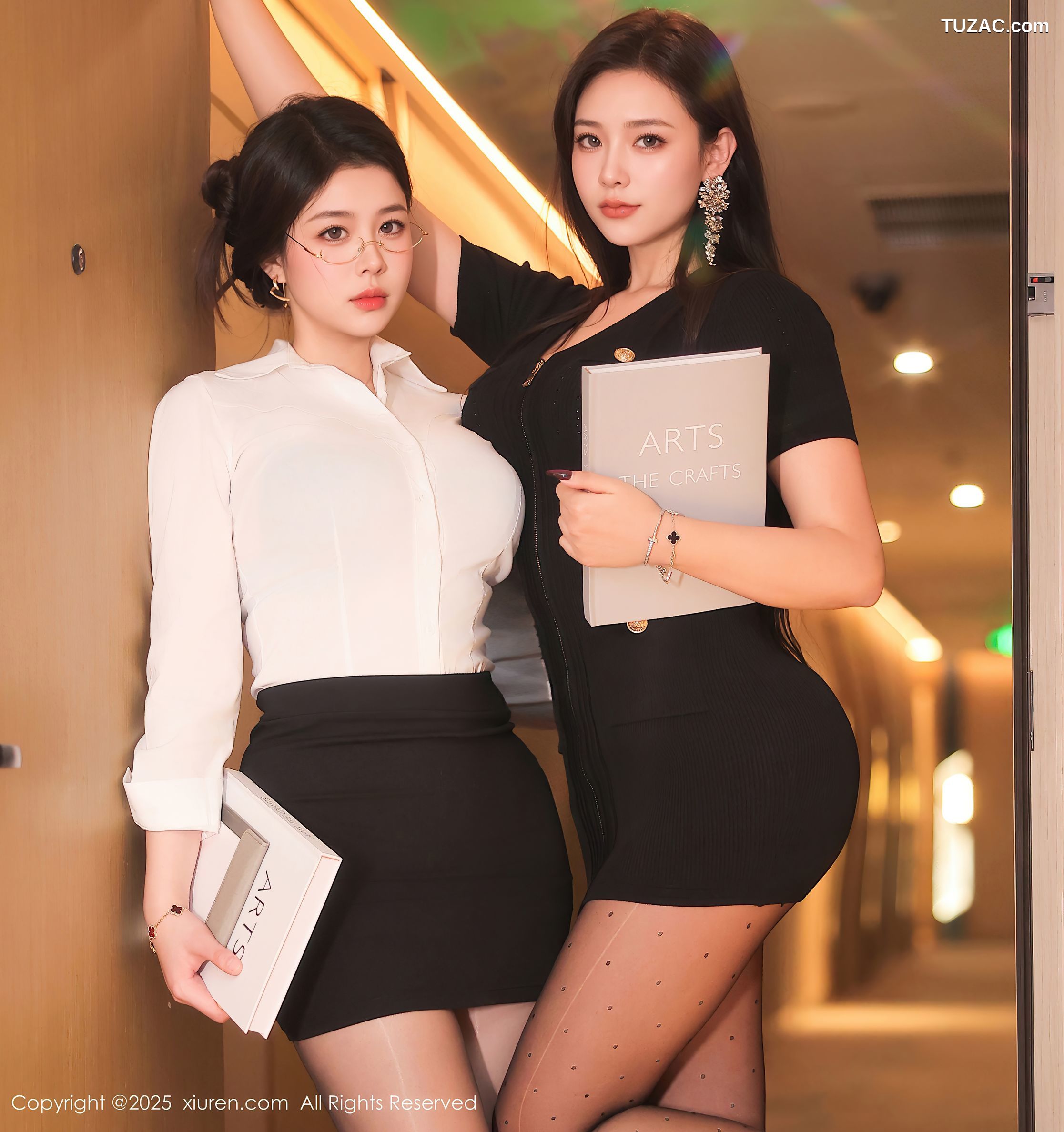 XiuRen秀人网-9798-林若凡F-OL姐妹花黑衬衫白衬衫爆乳-2025.01.22