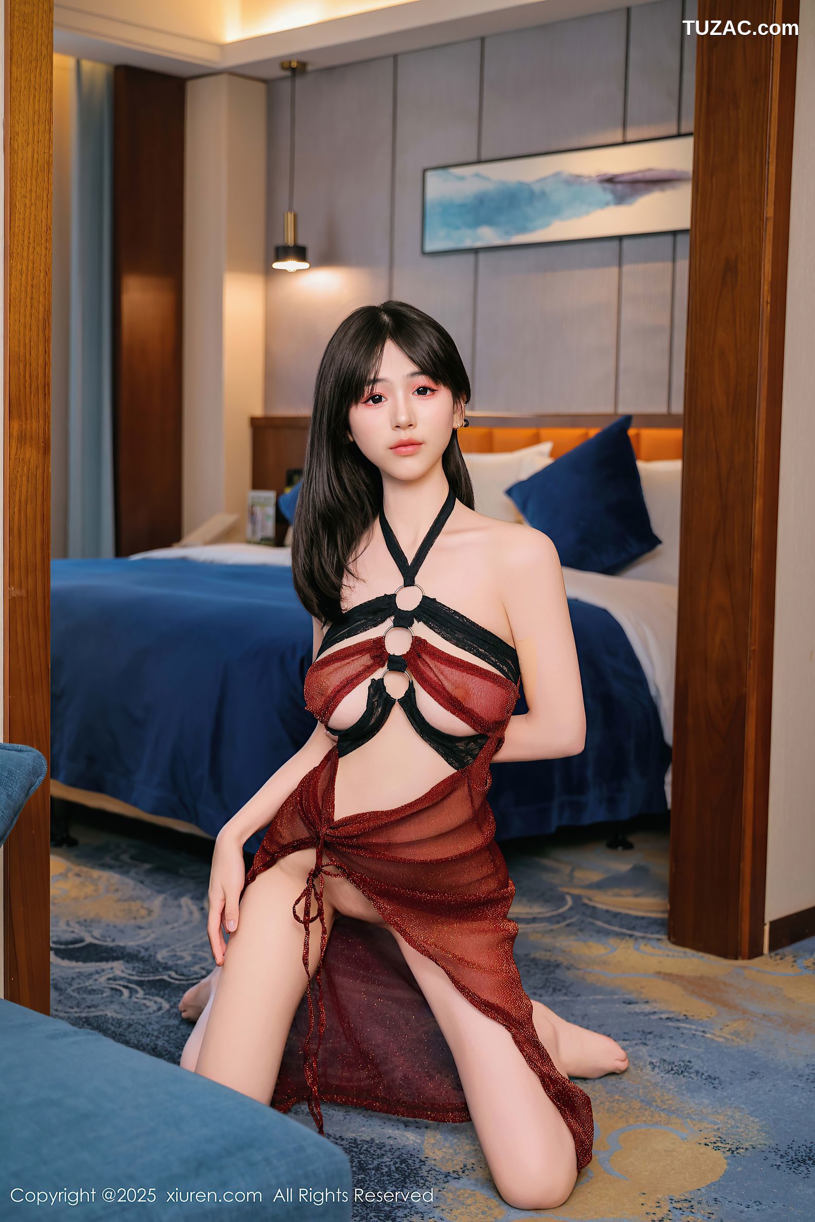 XiuRen秀人网-9804-奶芙乔乔-酒红礼服裙香肩长腿-2025.01.23