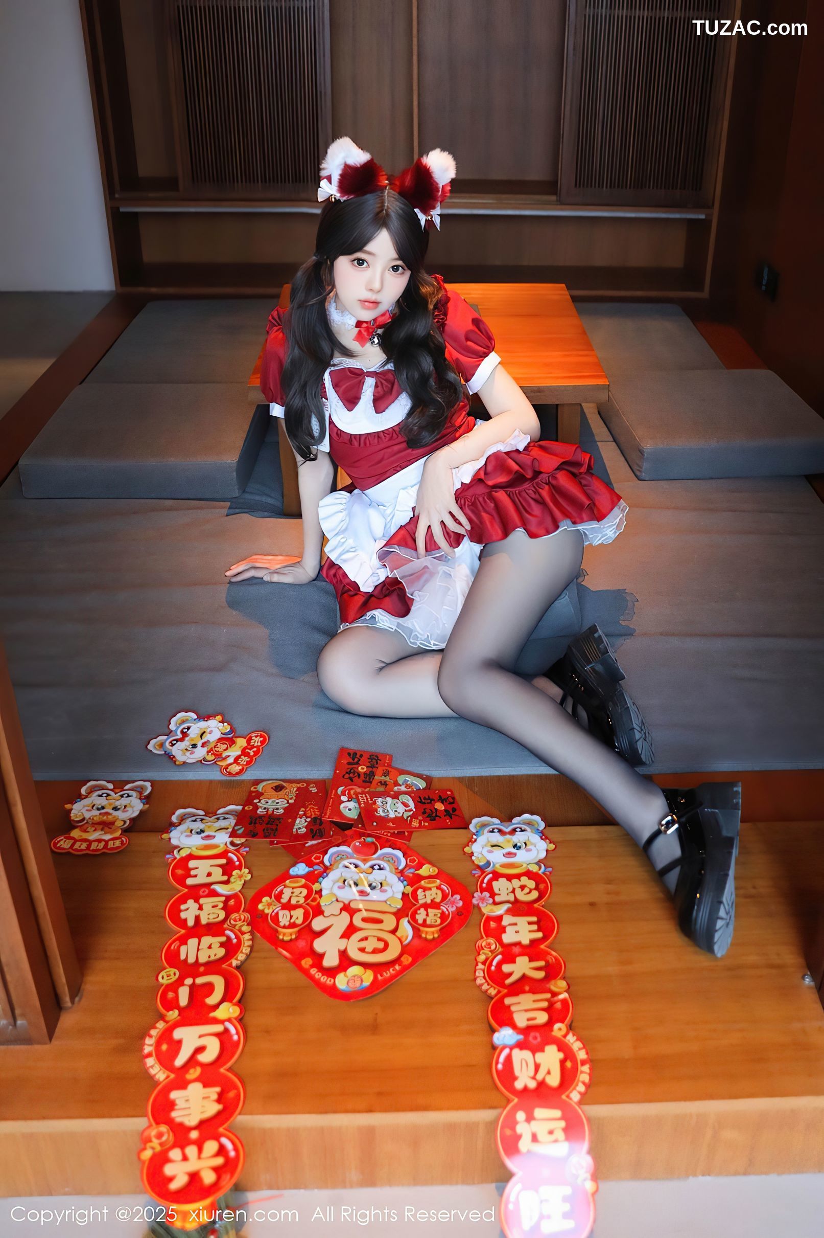 XiuRen秀人网-9814-桃妖夭-春节红色女仆短裙红色内衣爆乳-2025.01.24