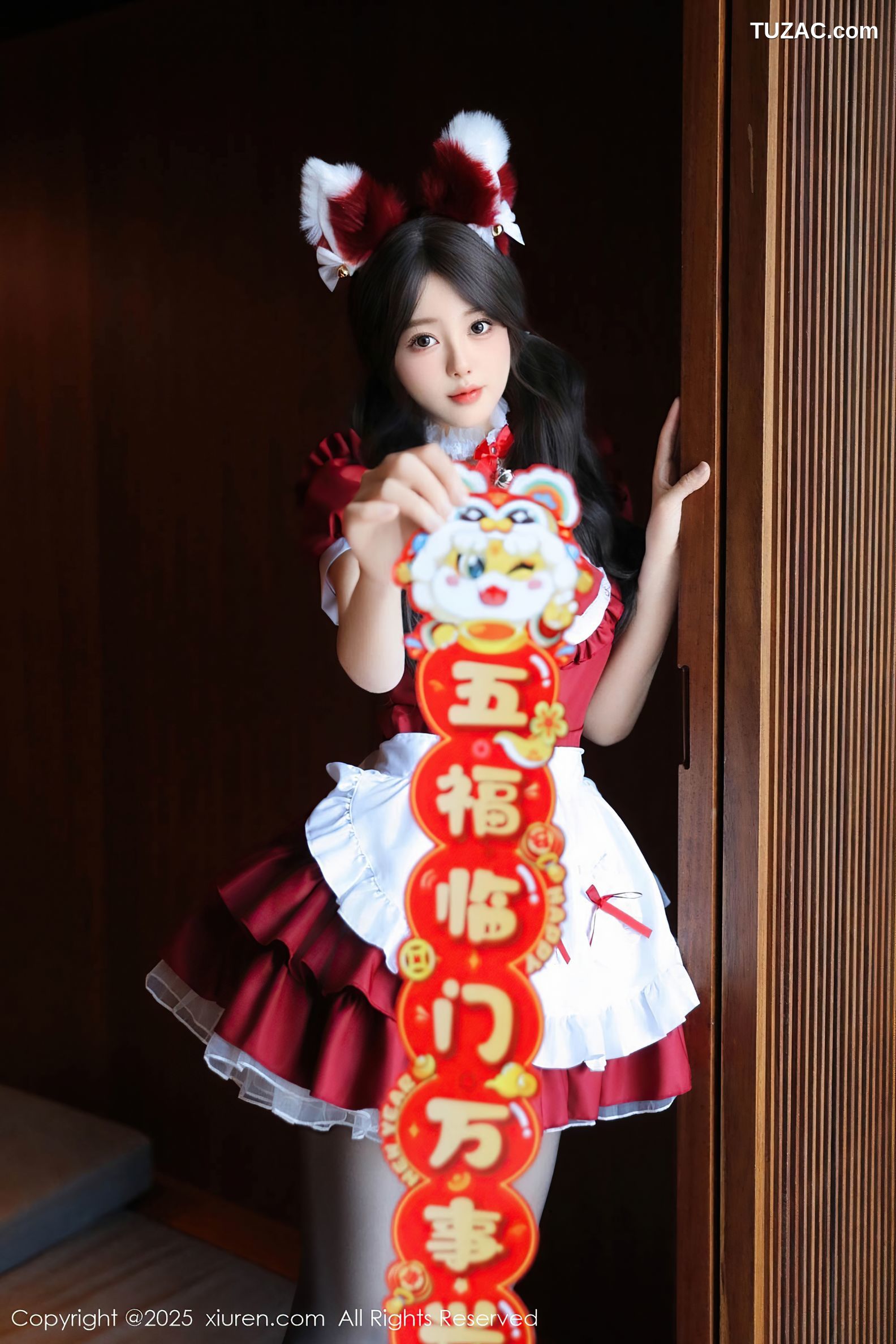 XiuRen秀人网-9814-桃妖夭-春节红色女仆短裙红色内衣爆乳-2025.01.24