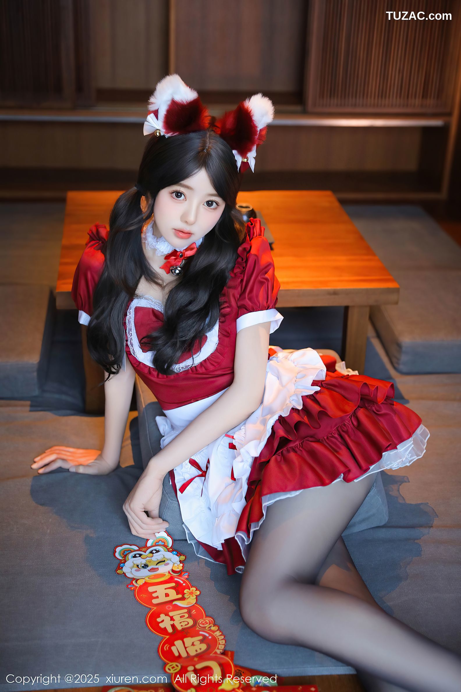 XiuRen秀人网-9814-桃妖夭-春节红色女仆短裙红色内衣爆乳-2025.01.24