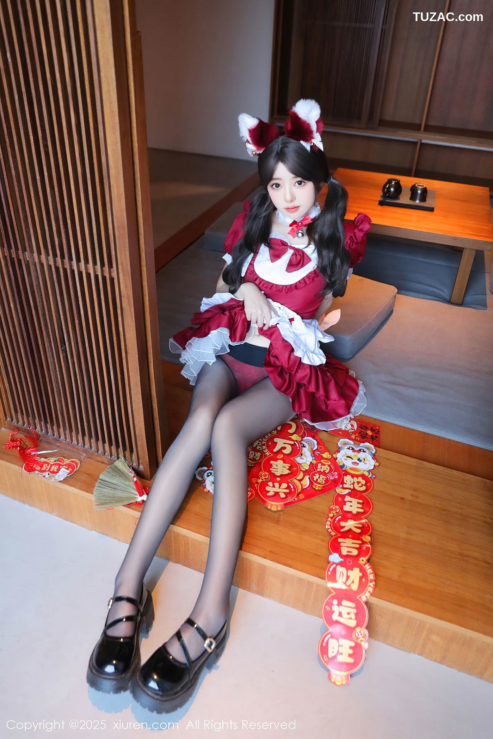 XiuRen秀人网-9814-桃妖夭-春节红色女仆短裙红色内衣爆乳-2025.01.24