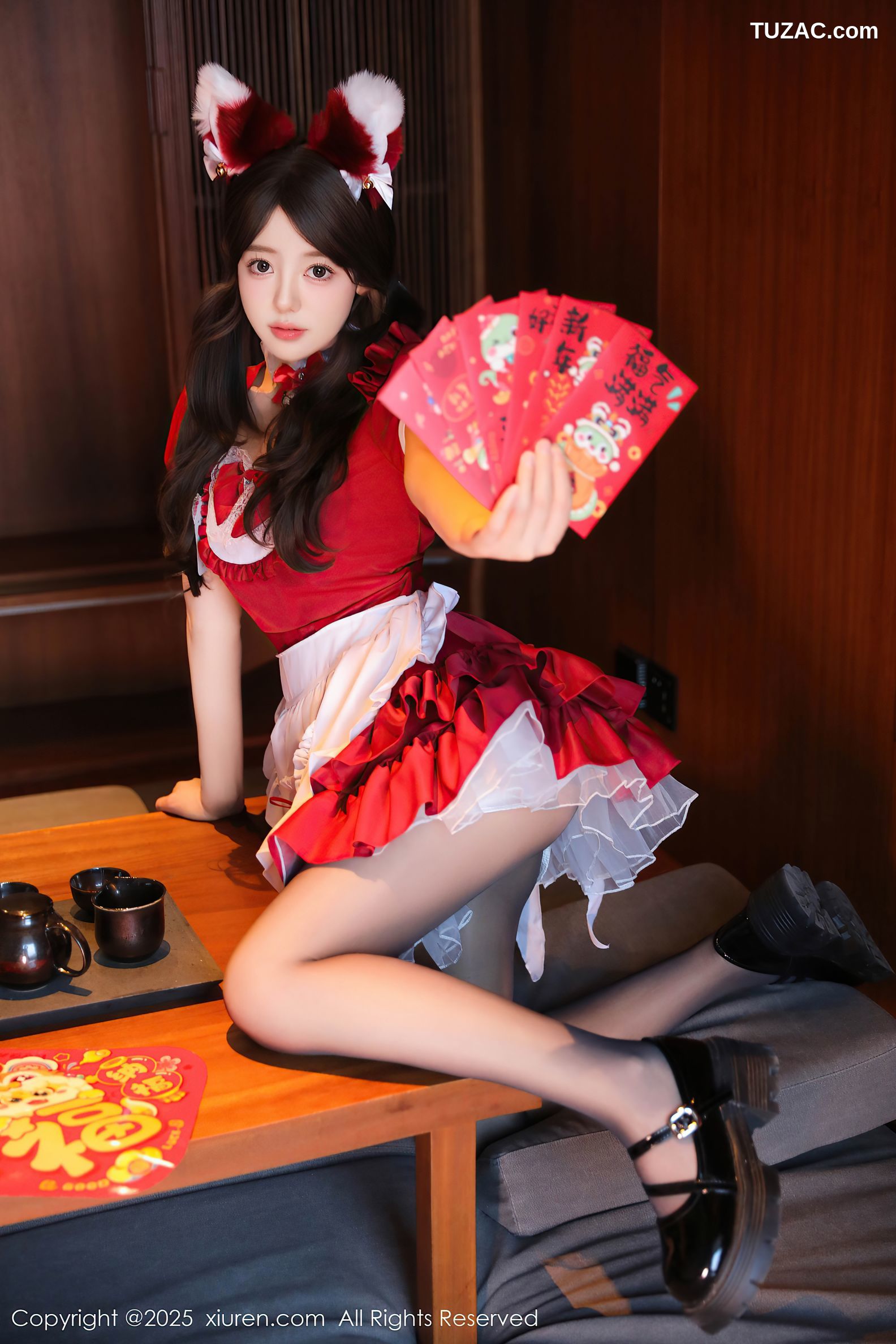 XiuRen秀人网-9814-桃妖夭-春节红色女仆短裙红色内衣爆乳-2025.01.24