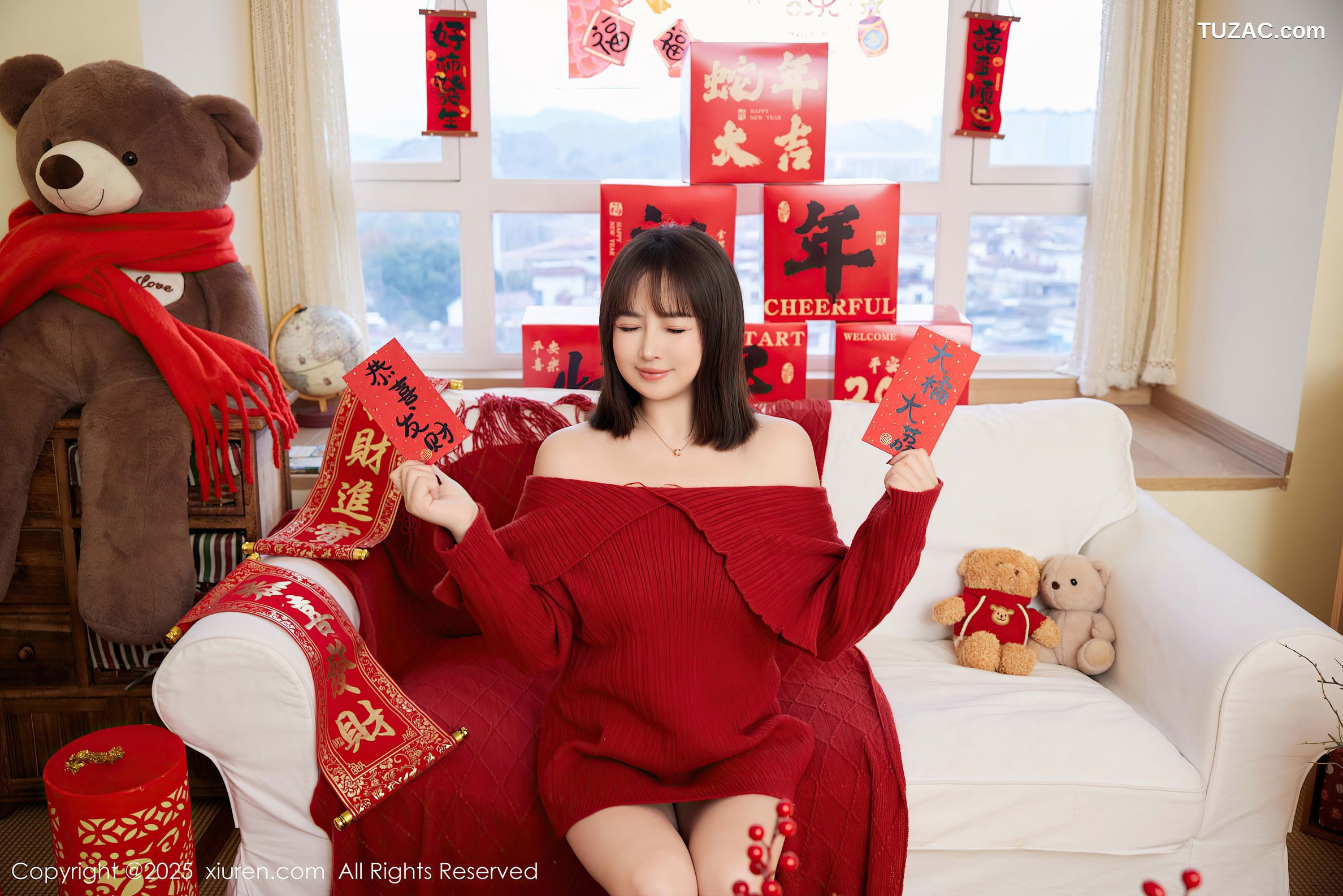 XiuRen秀人网-9818-养乐多Doll-新春特辑-红色针织衫红色内衣-2025.01.25