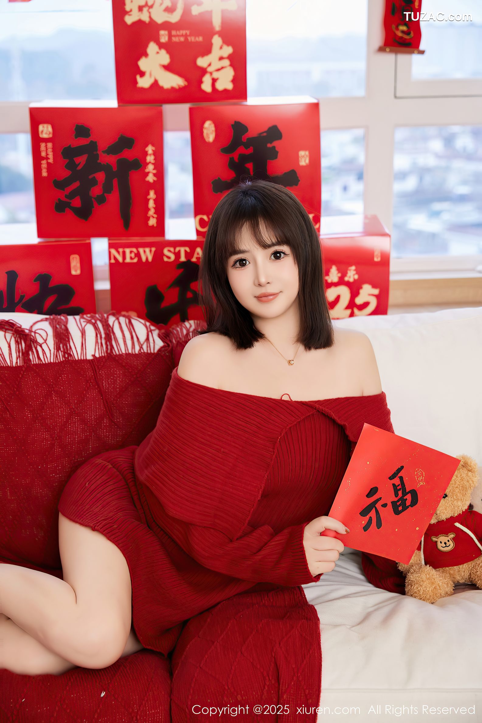 XiuRen秀人网-9818-养乐多Doll-新春特辑-红色针织衫红色内衣-2025.01.25