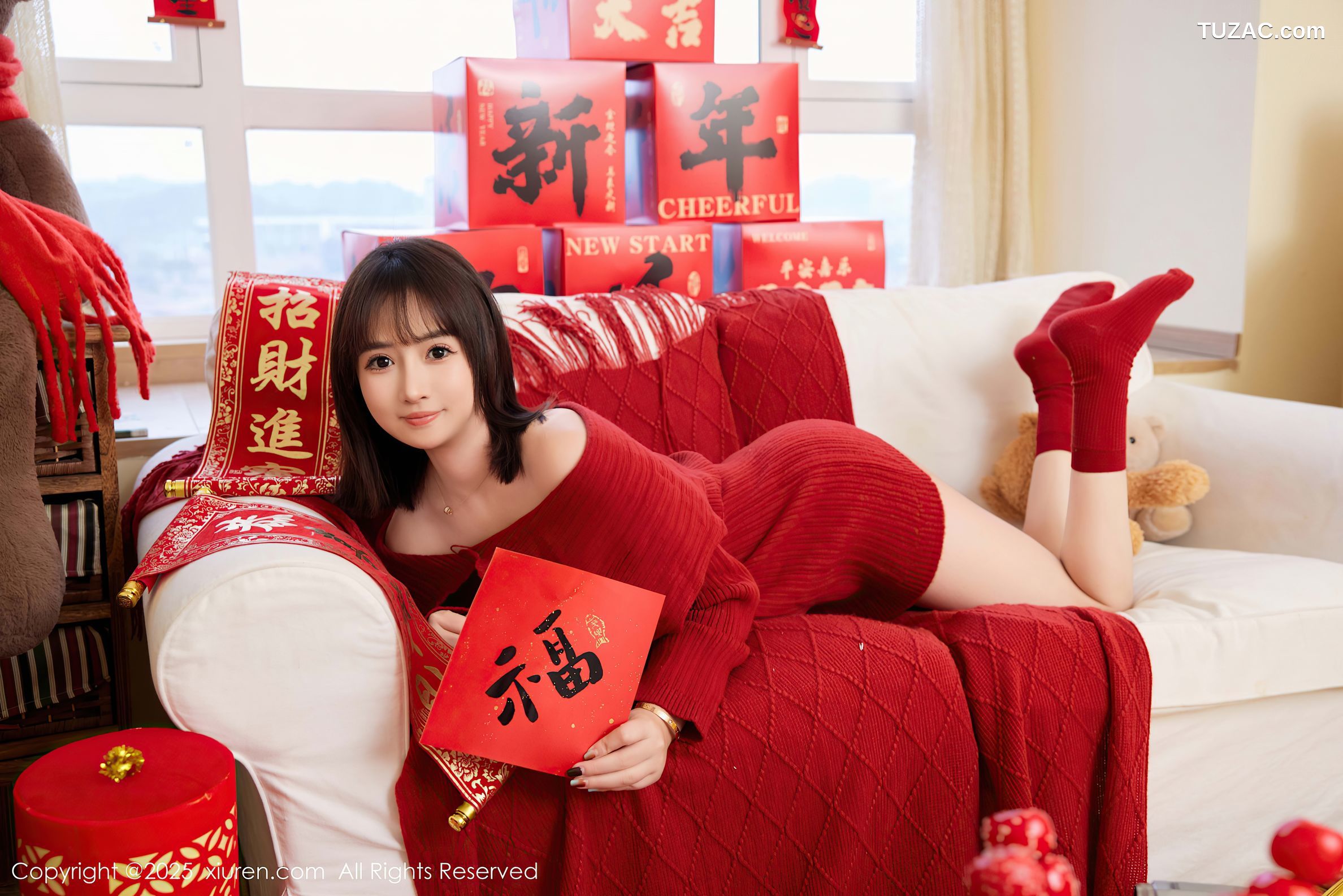 XiuRen秀人网-9818-养乐多Doll-新春特辑-红色针织衫红色内衣-2025.01.25