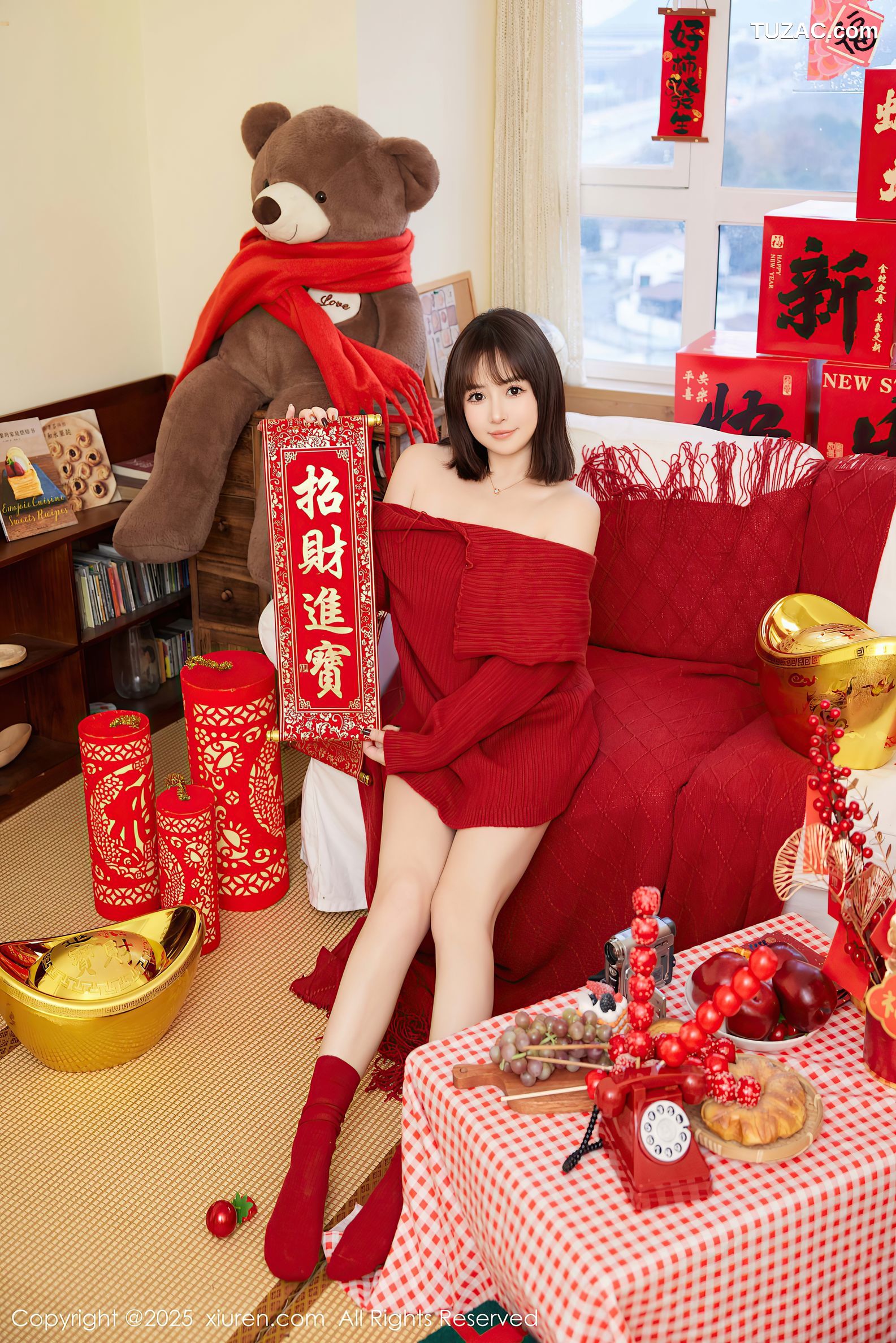 XiuRen秀人网-9818-养乐多Doll-新春特辑-红色针织衫红色内衣-2025.01.25