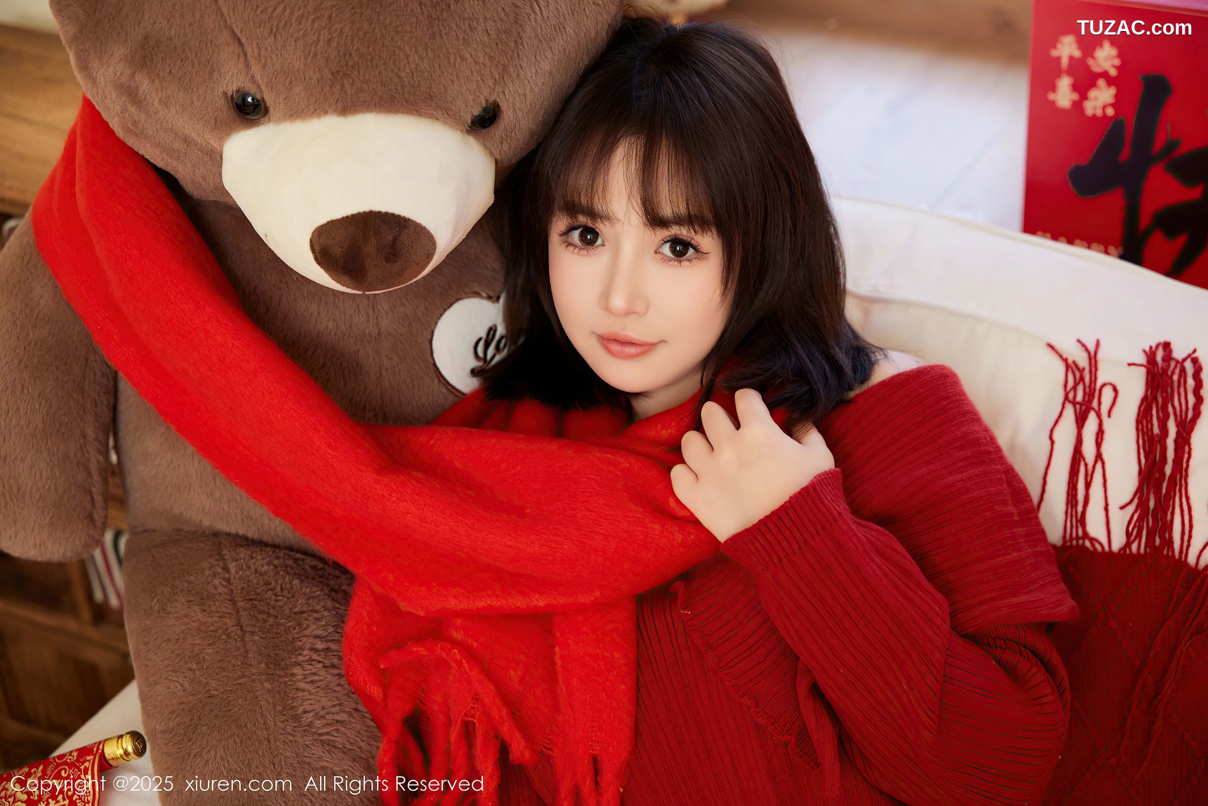 XiuRen秀人网-9818-养乐多Doll-新春特辑-红色针织衫红色内衣-2025.01.25