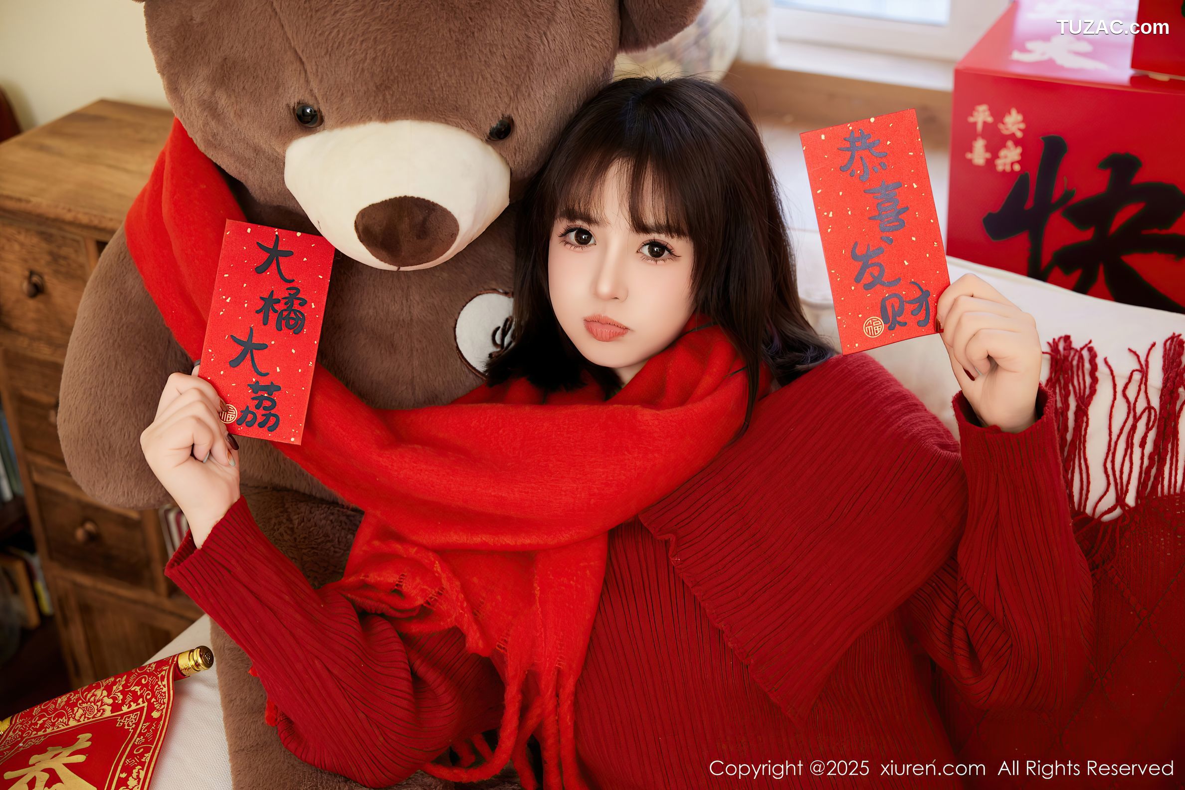 XiuRen秀人网-9818-养乐多Doll-新春特辑-红色针织衫红色内衣-2025.01.25