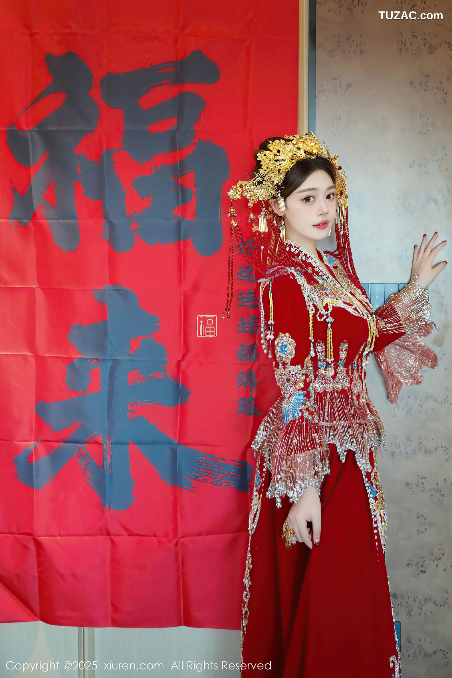 XiuRen秀人网-9823-蛋蛋宝-新春特辑-古风红装白蕾丝内衣爆乳-2025.01.25