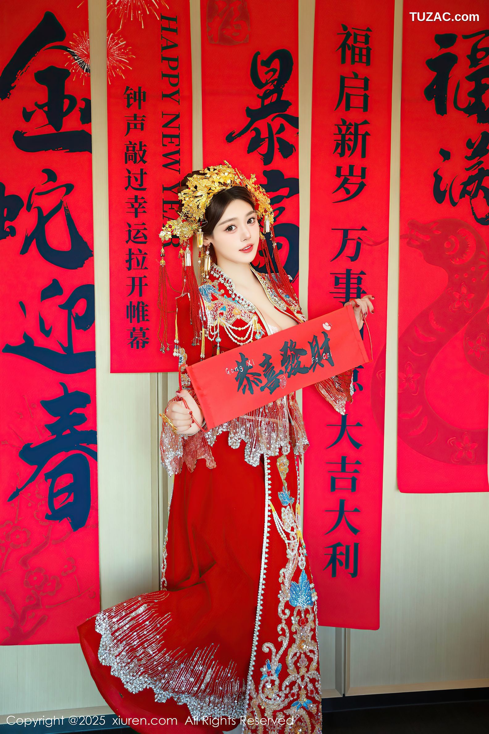 XiuRen秀人网-9823-蛋蛋宝-新春特辑-古风红装白蕾丝内衣爆乳-2025.01.25